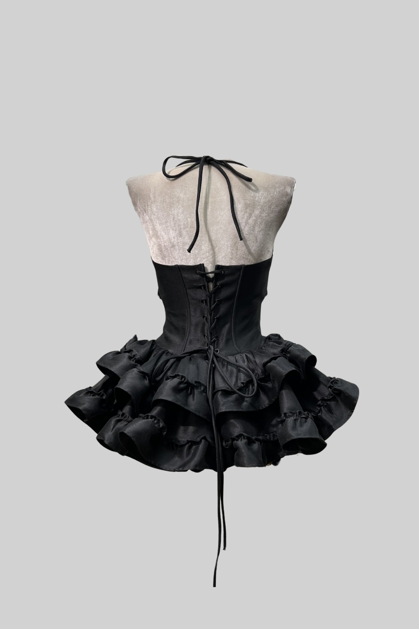 Sleeveless Dress With Corset-Style Bodice And Flared mini Skirt - Black