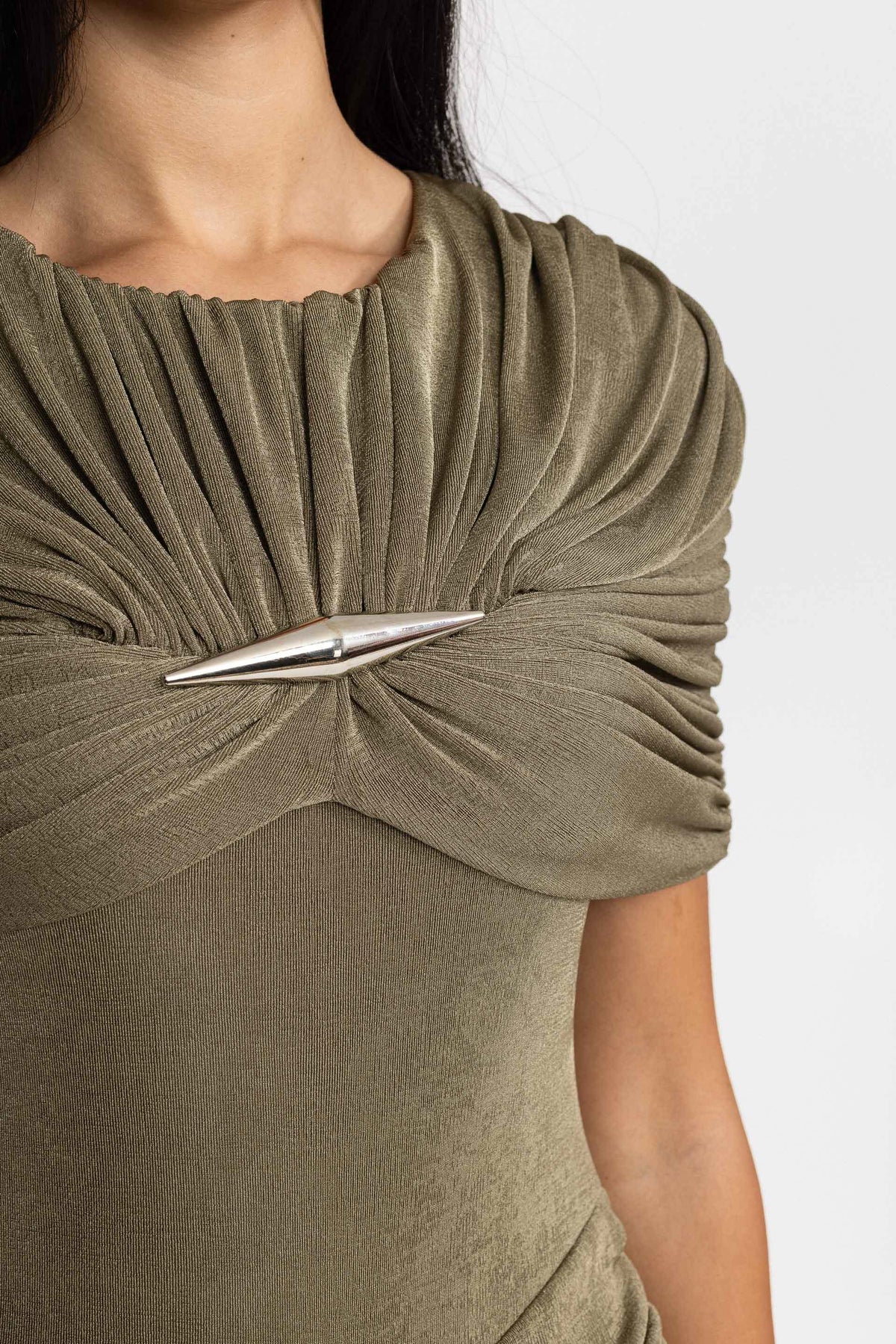 Draped Cape Ruched Mini Dress - Olive