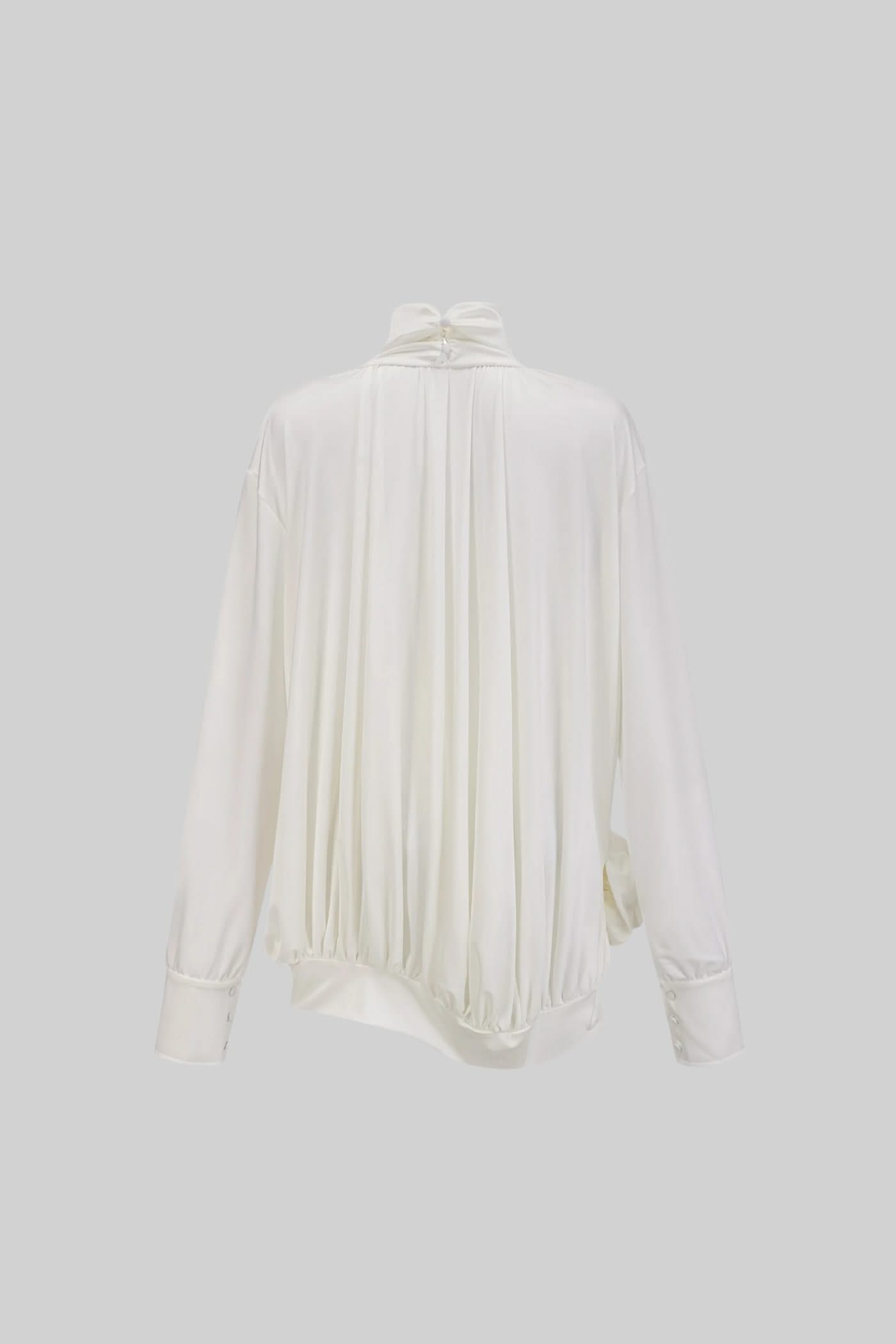Elegant High-Collar Dress With Draped Details And Side Rose Embellishment - Ivoire
