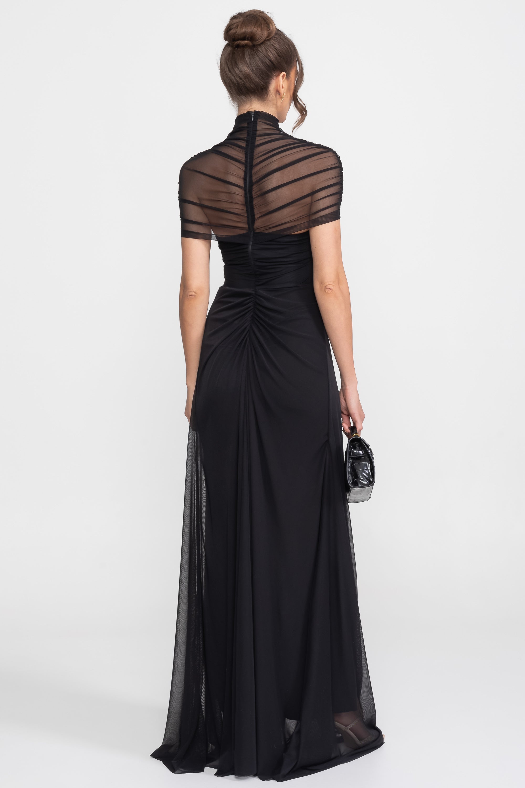 Ruched Off-The-Shoulder Maxi Dress With Cut-Out Waist - Black