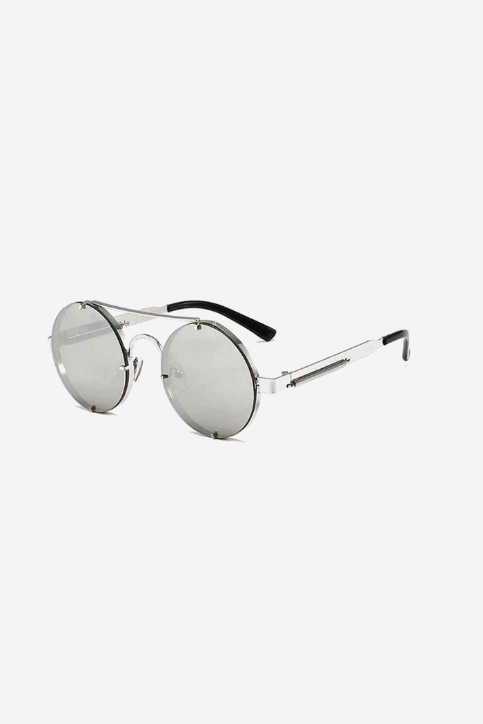 Rimless Round Sunglasses with Double Bridge and Temple Springs – Silve