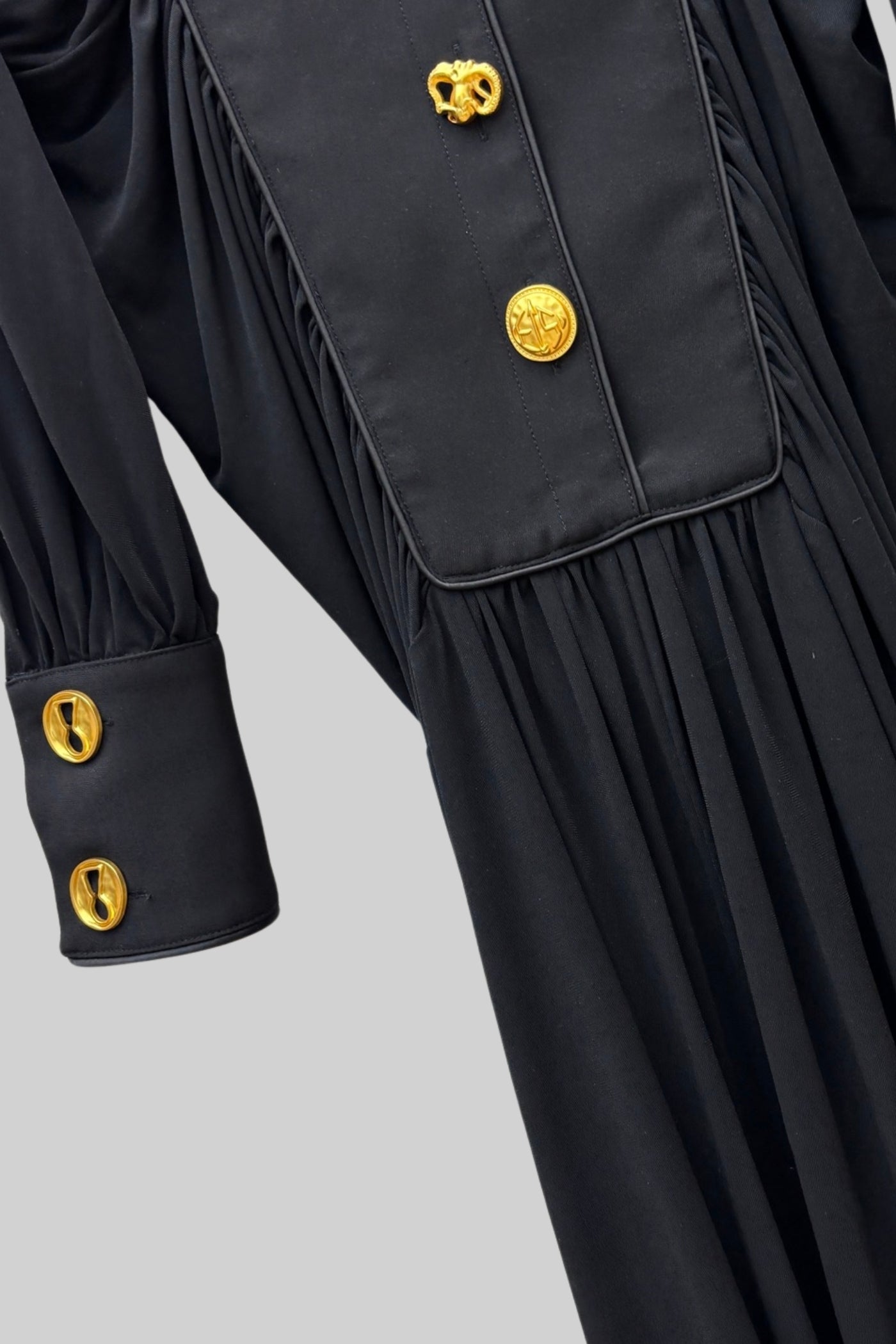 Velvet Maxi Dress with Gold Statement Buttons - Black