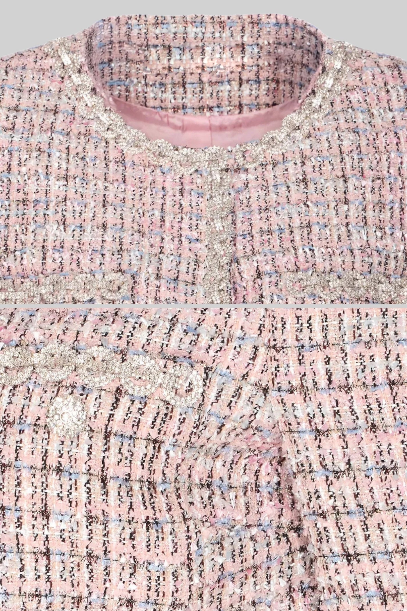Tweed Cropped Jacket with Faux Fur Cuffs - Pink