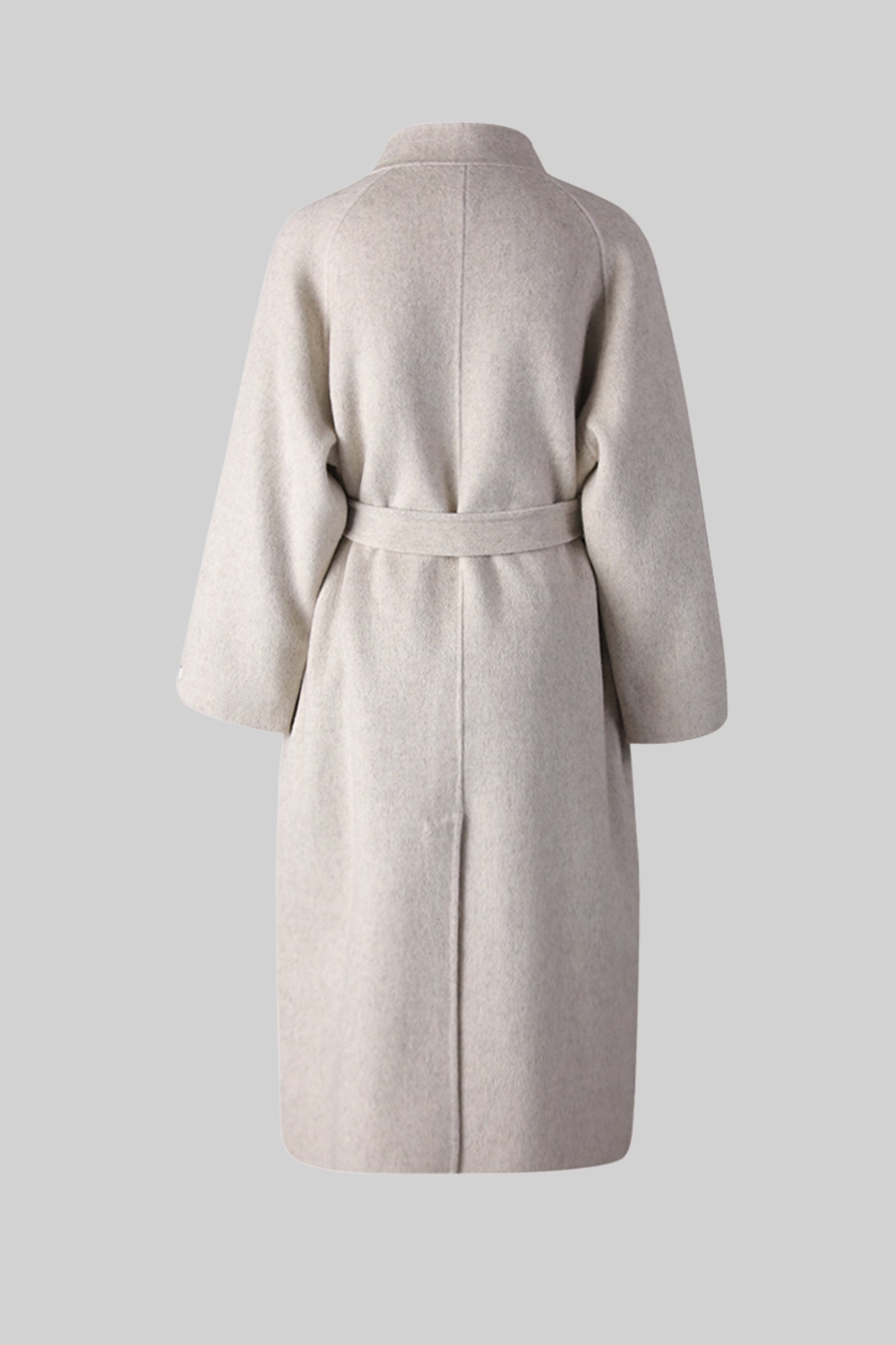 Belted Midi Coat With High Neckline - Beige