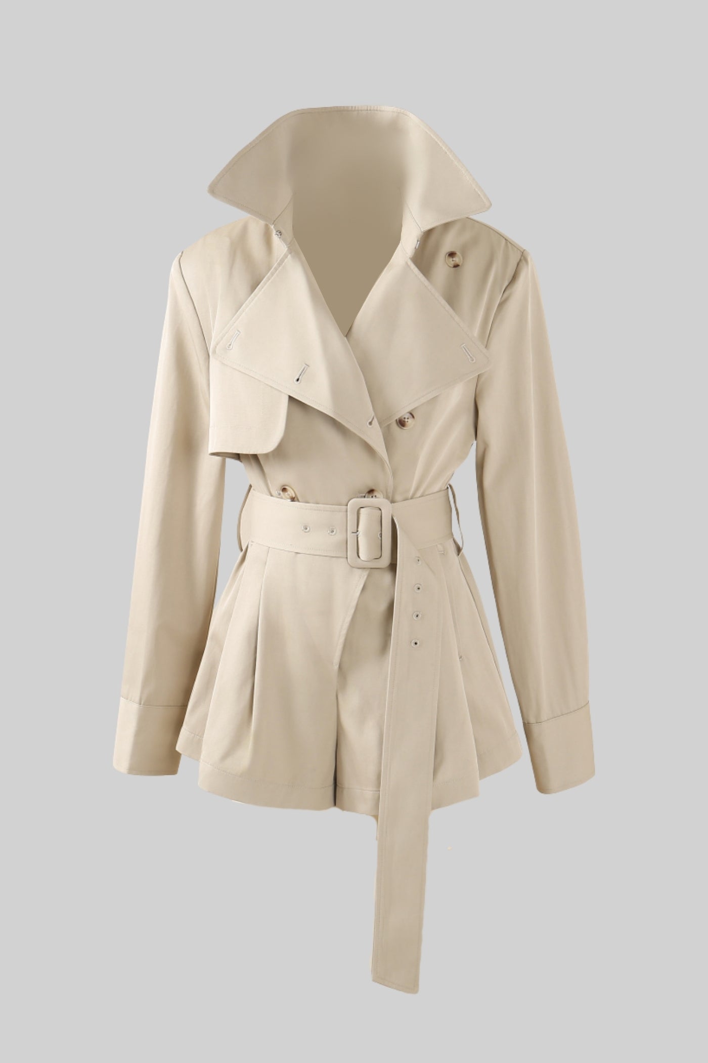 Belted Short Trench Jacket - Beige