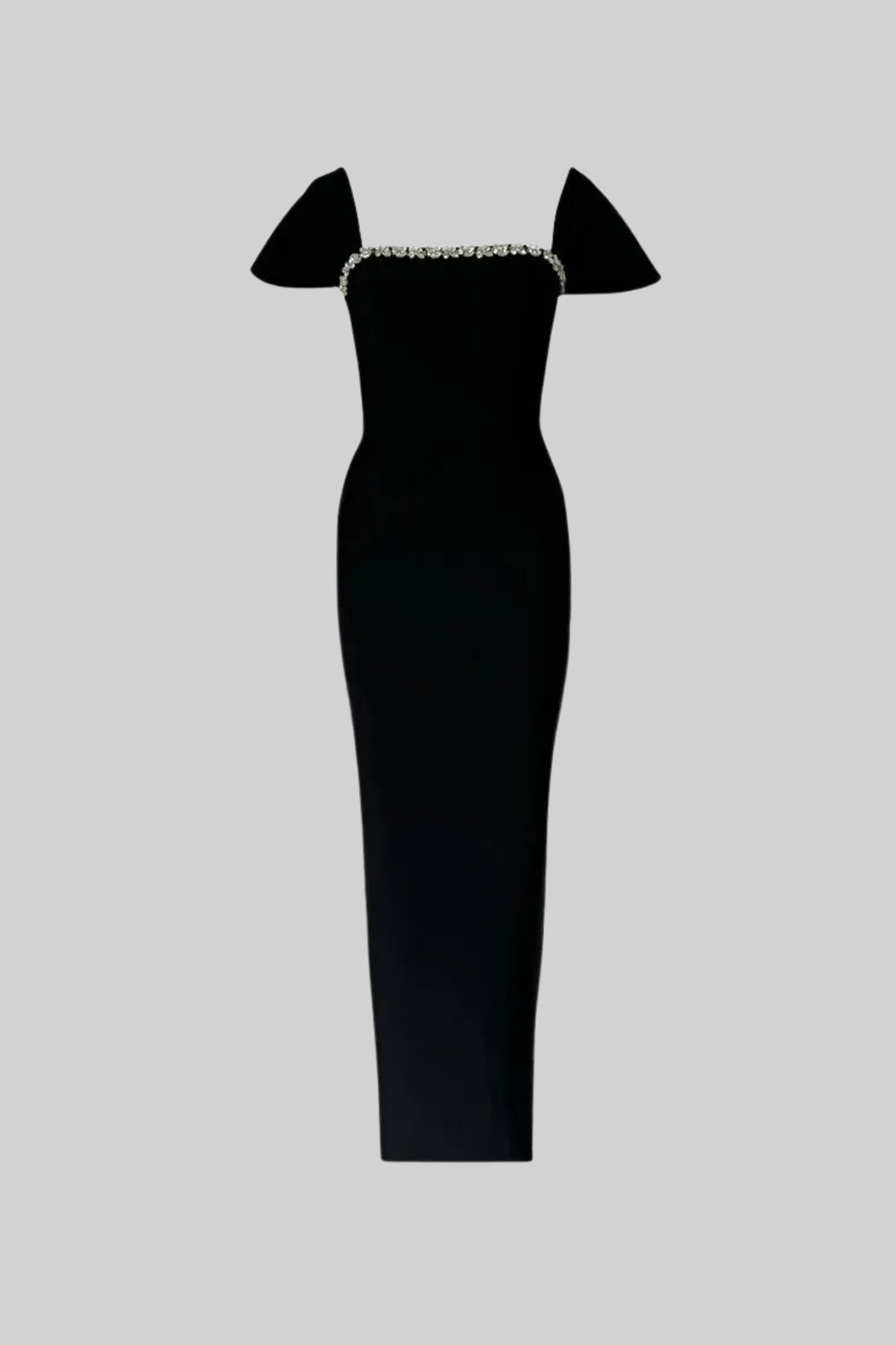 Off-Shoulder Fitted Gown With Crystal Embellishments – Black