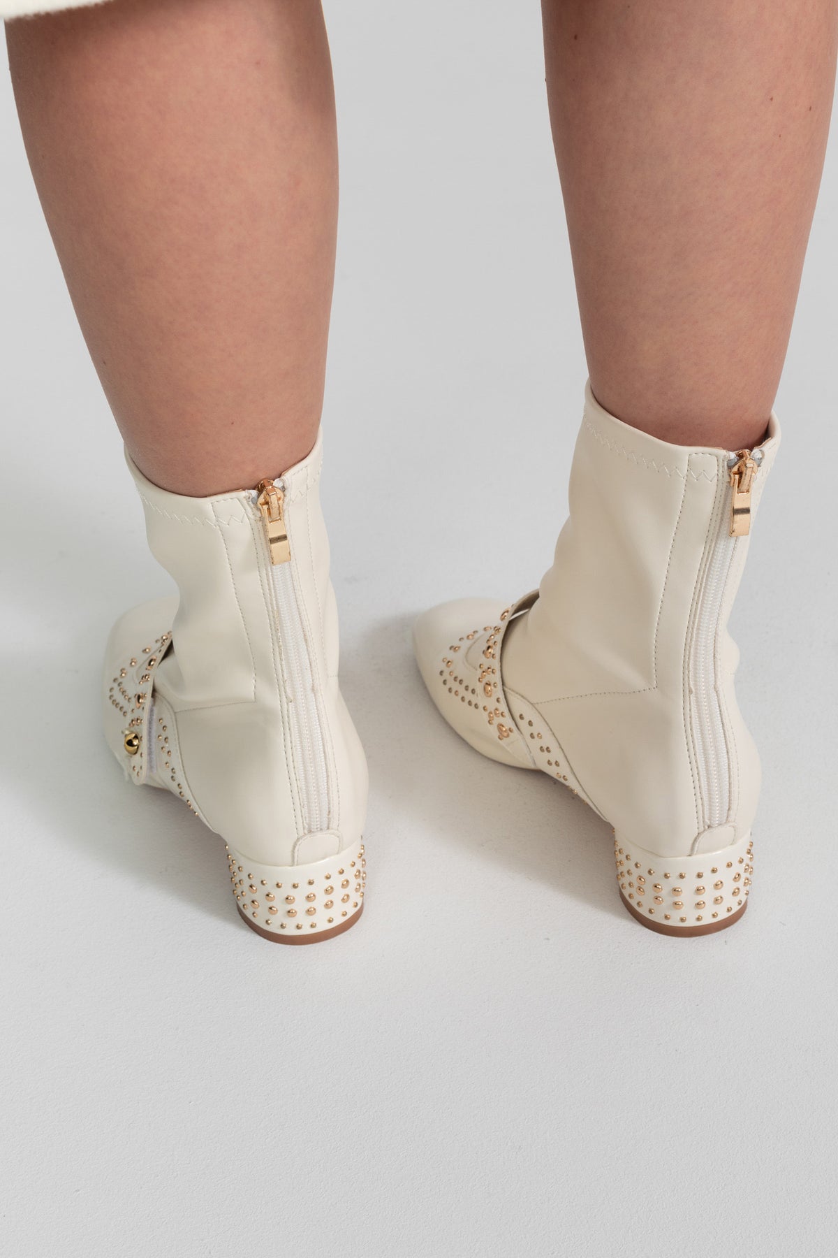 Studded Ankle Boots With Strap Detail – Ivoire