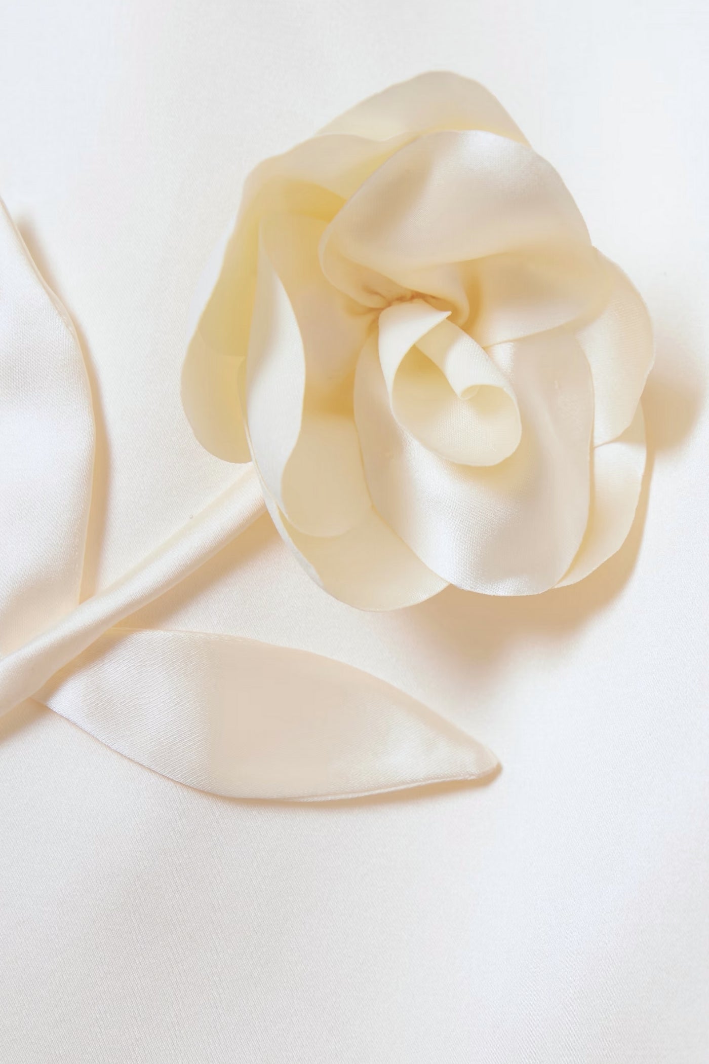 Satin Mini Dress with 3D Floral Appliqués - Ivoire