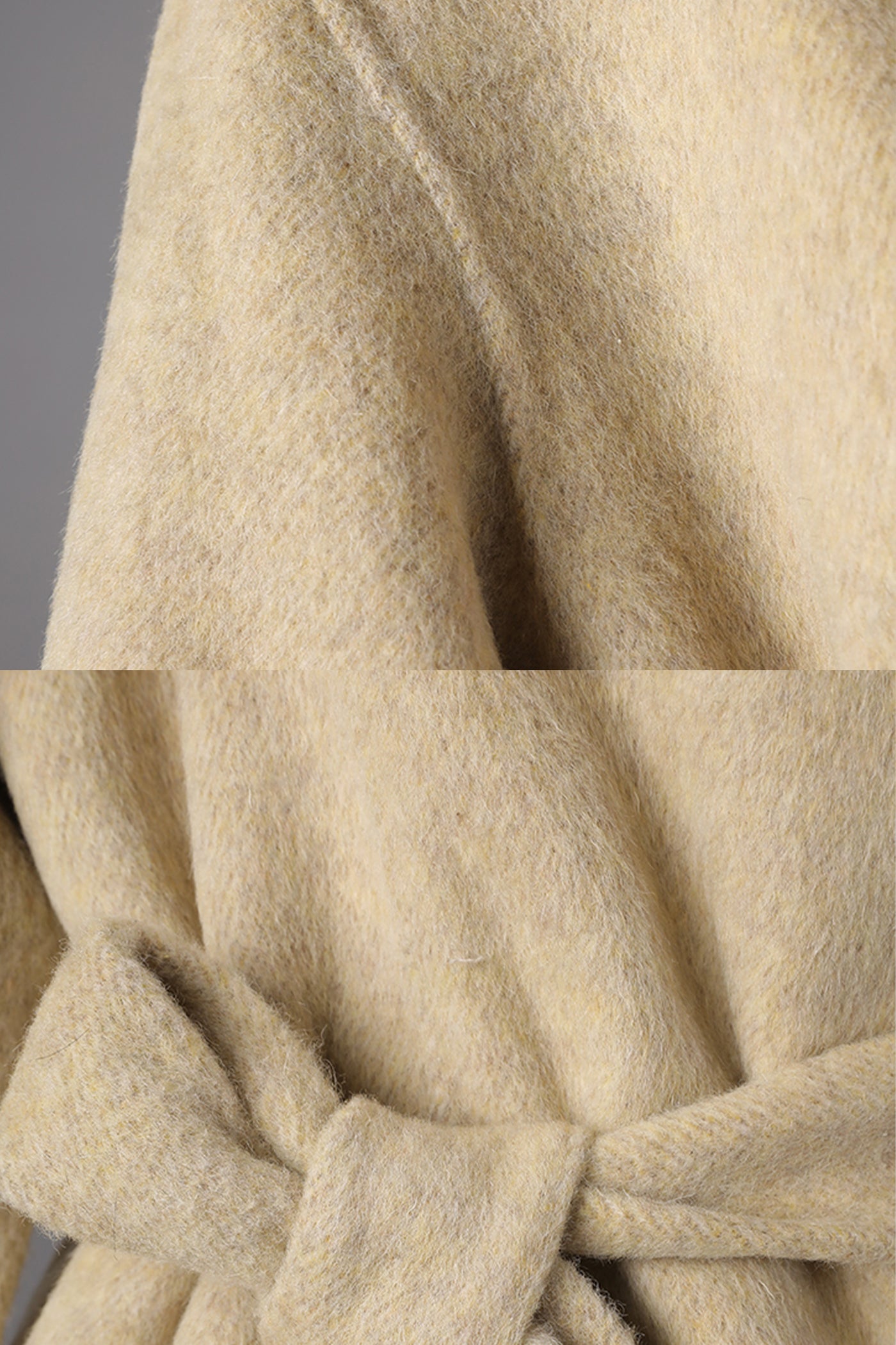 Belted Mini Coat With High Neckline - Beige