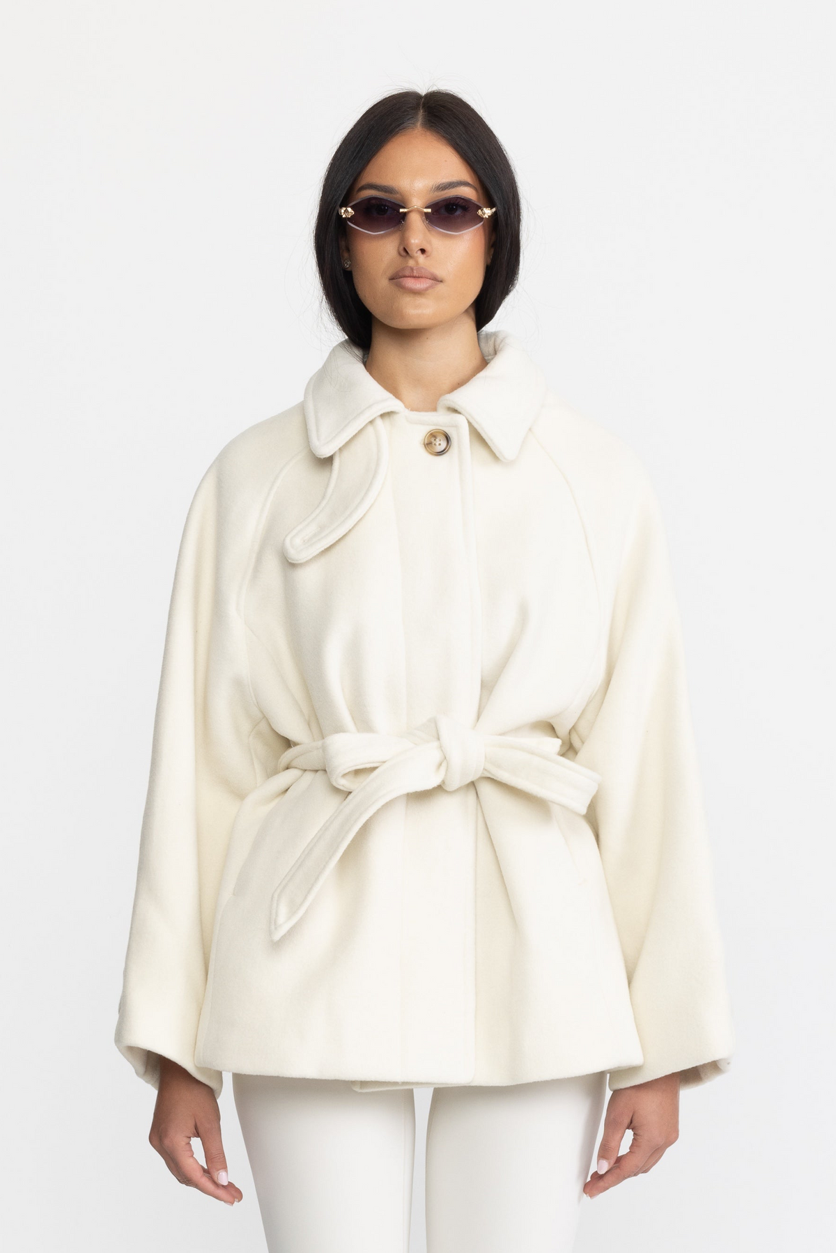 Belted Wool Cashmere Swing Jacket - Ivoire