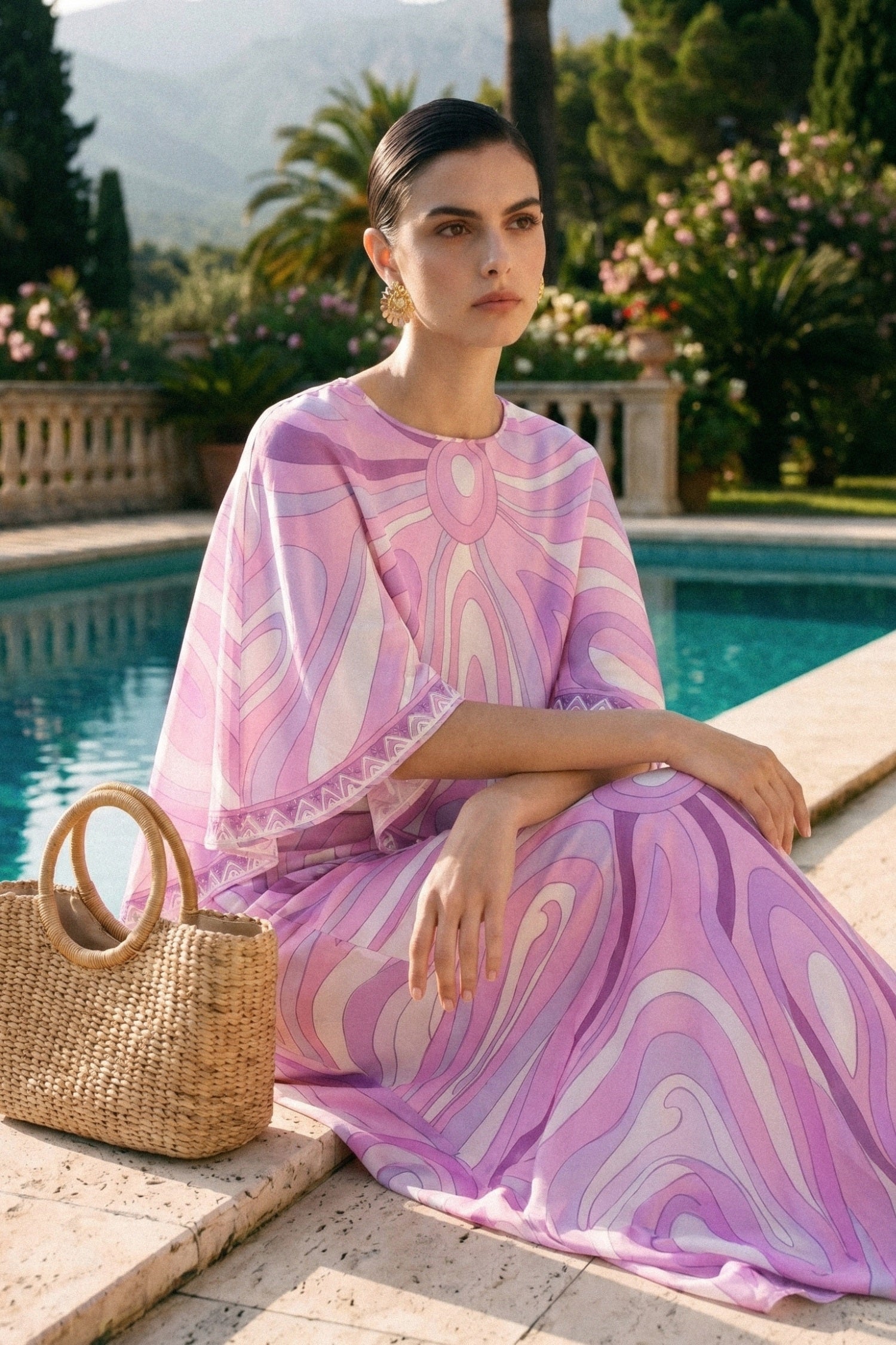 Printed Cape Top And Maxi Skirt Co-Ord Set - Pink