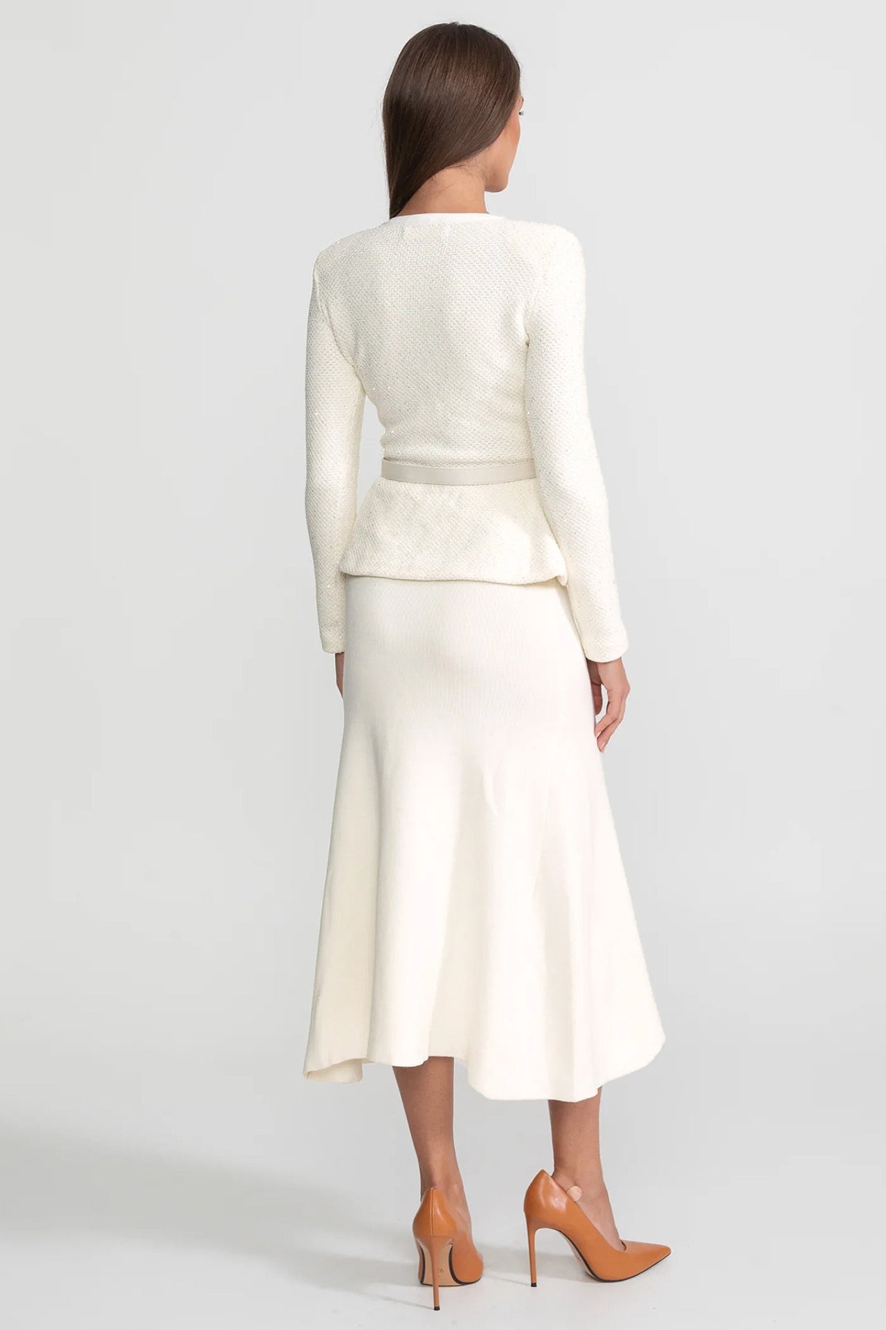 Tweed Peplum Knit Midi Dress – Ivoire