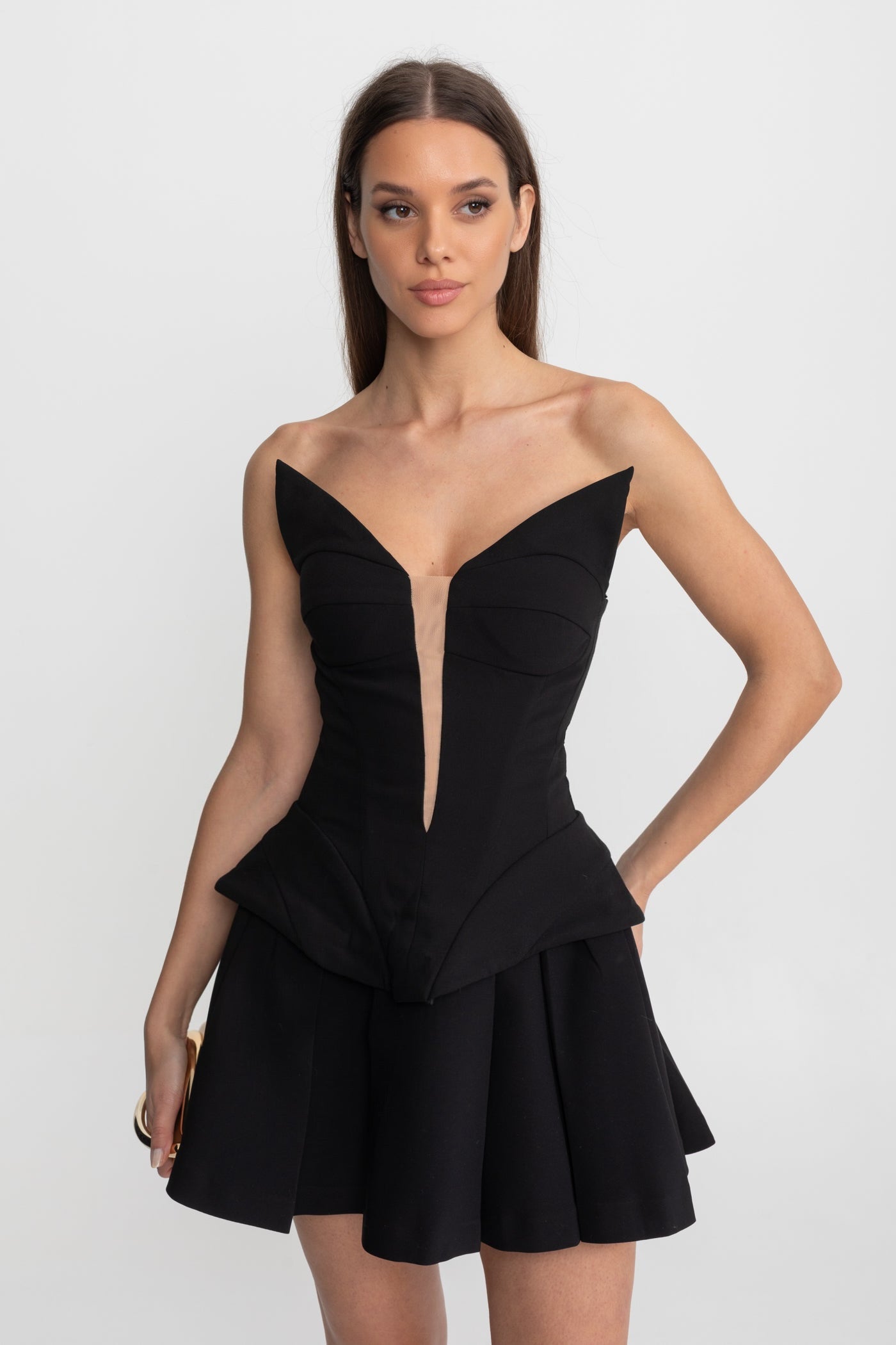 Strapless Top With Sculpted Bodice and Illusion Insert – Black