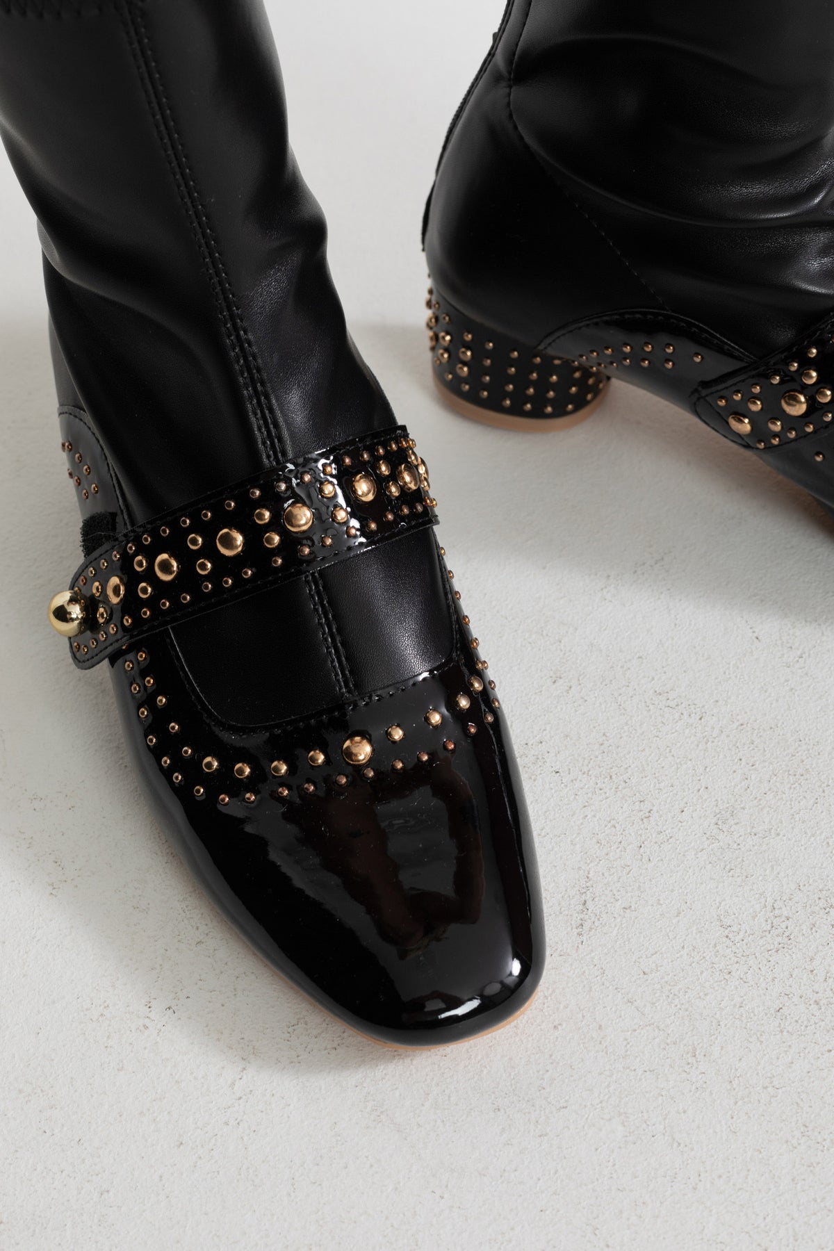 Studded Ankle Boots With Strap Detail – Black