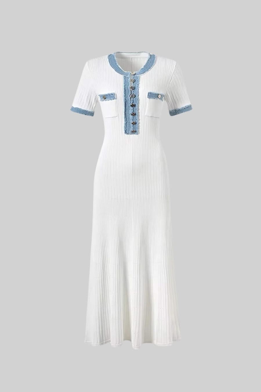 Ribbed Knit Midi Dress - White