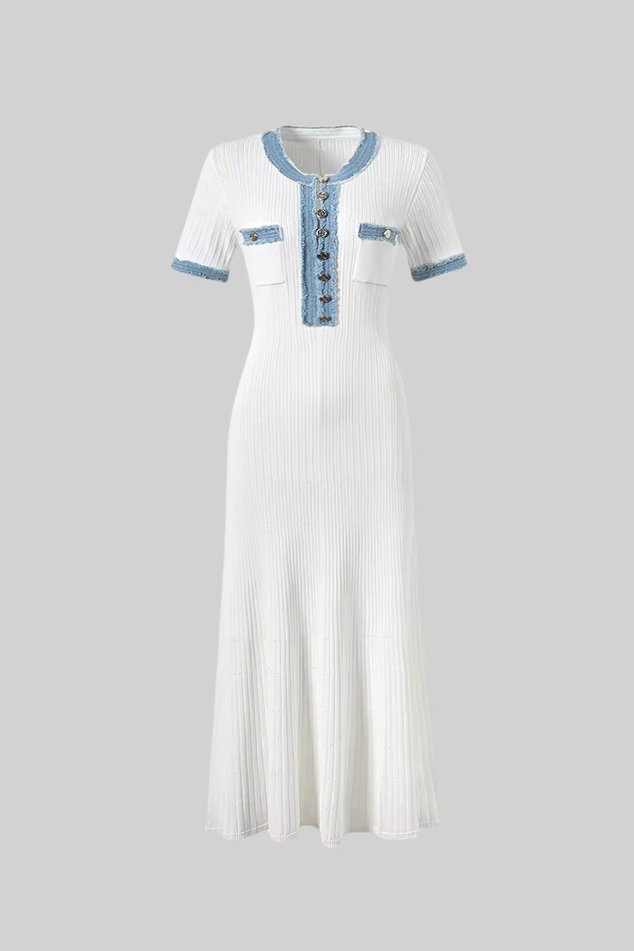 Ribbed Knit Midi Dress White