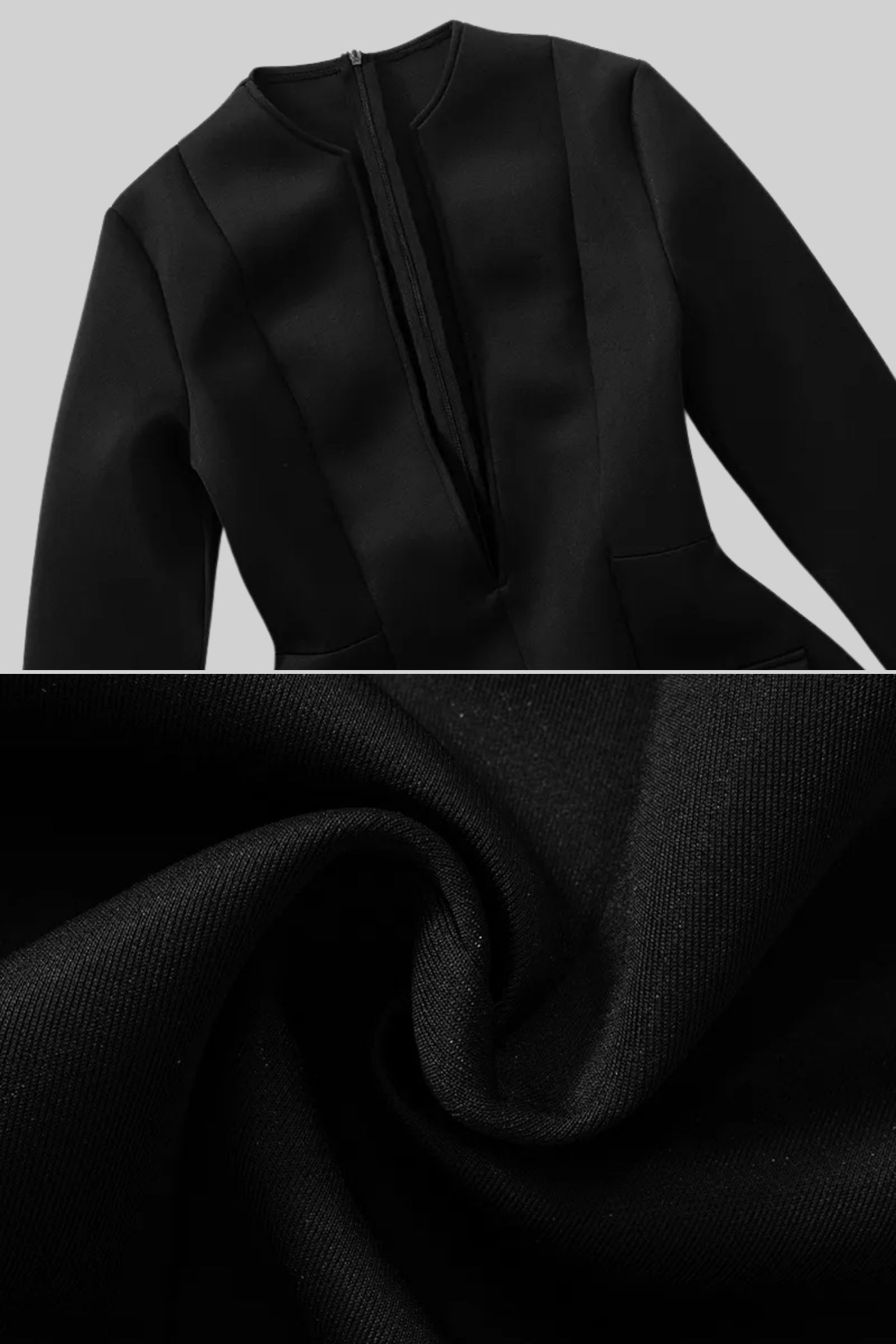 Long Sleeved Blazer Dress With Deep V-Neckline - Black
