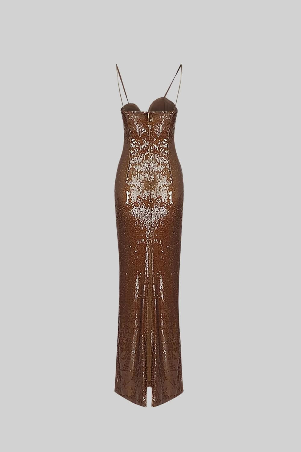 Sequins Maxi Dress with Flower details - Brown