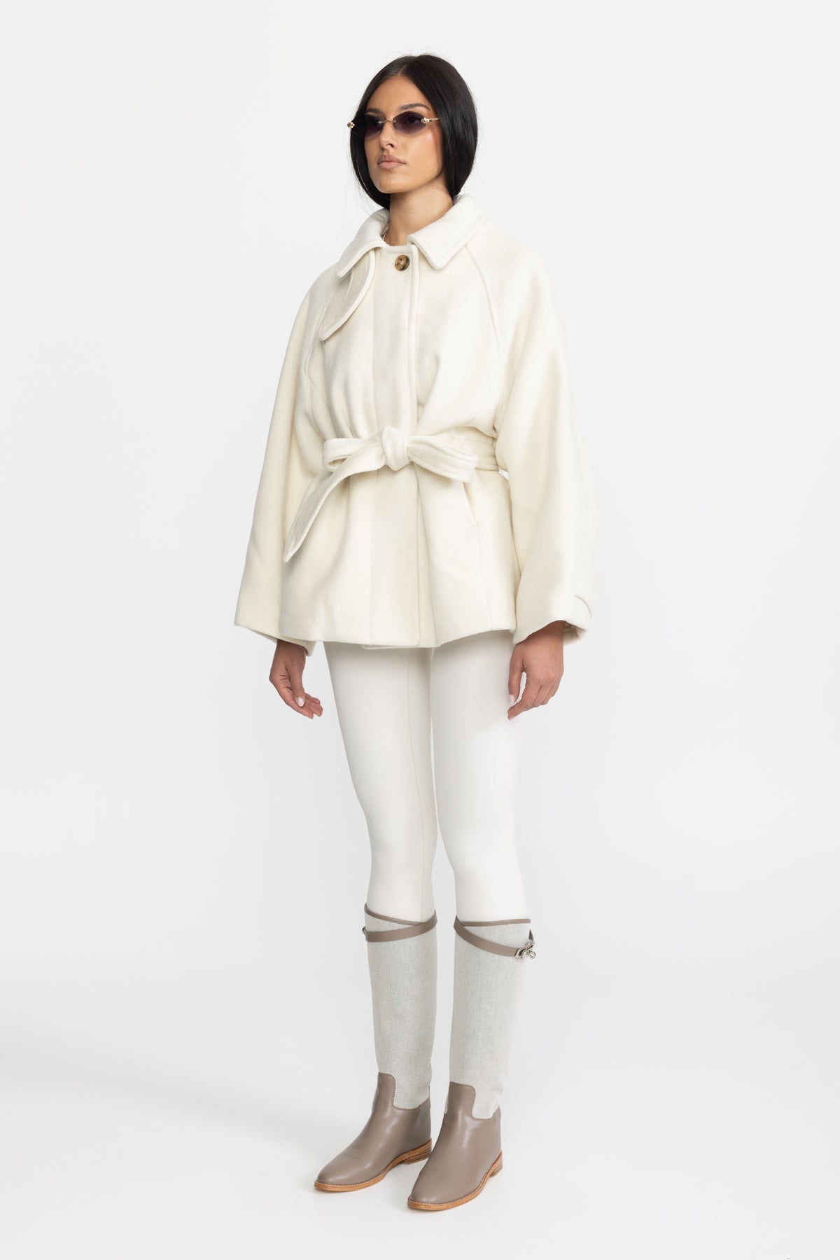 Belted Wool Cashmere Swing Jacket - Ivoire
