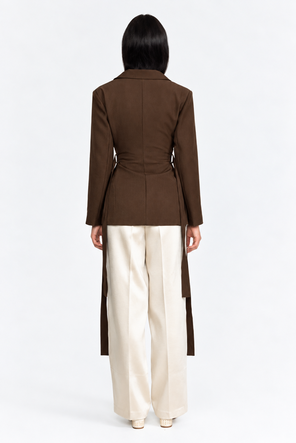Bustier Wrap Double-Breasted Blazer - Brown