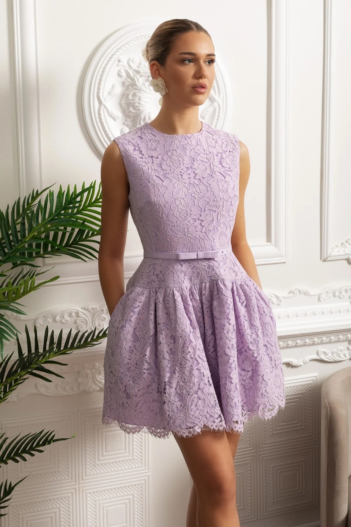 Lace Paneled Sleeveless Mini Dress main image 0