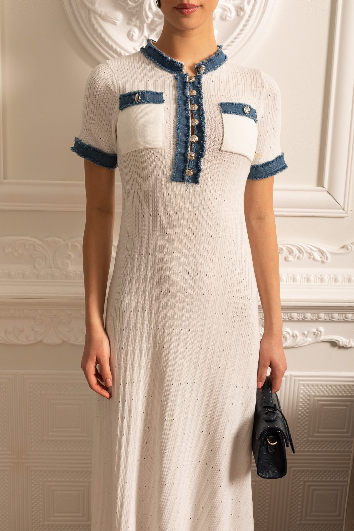 Ribbed Knit Midi Dress - White