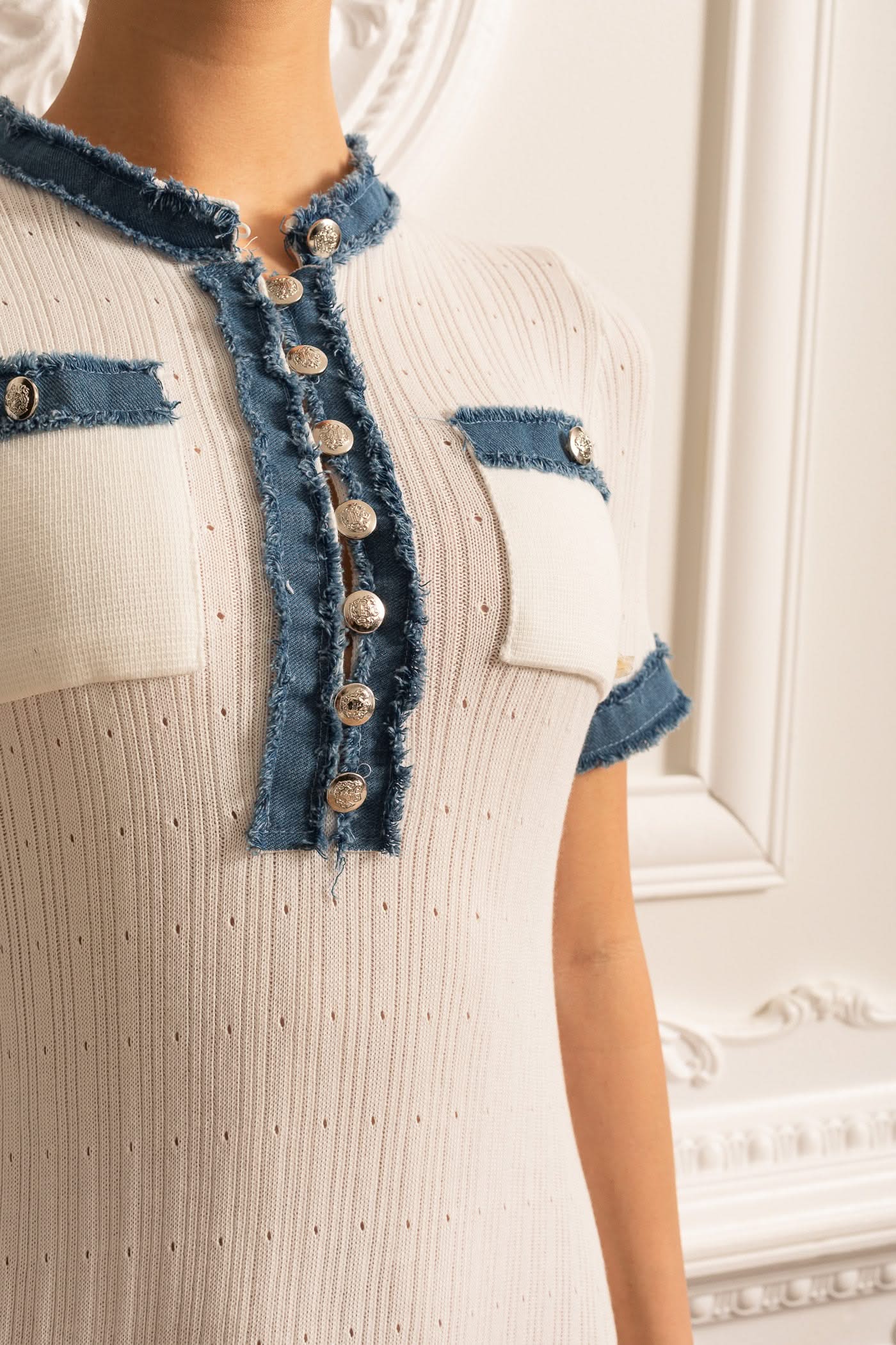Ribbed Knit Midi Dress - White