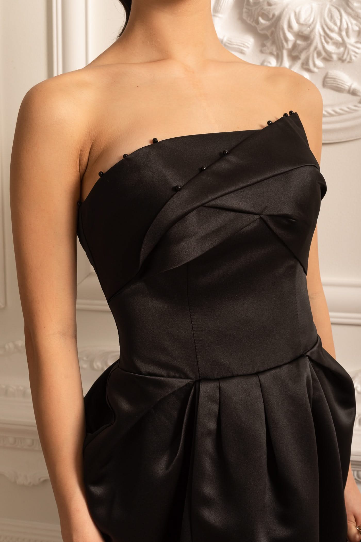 Strapless Midi Dress With Ruched Chest Detailing - Black