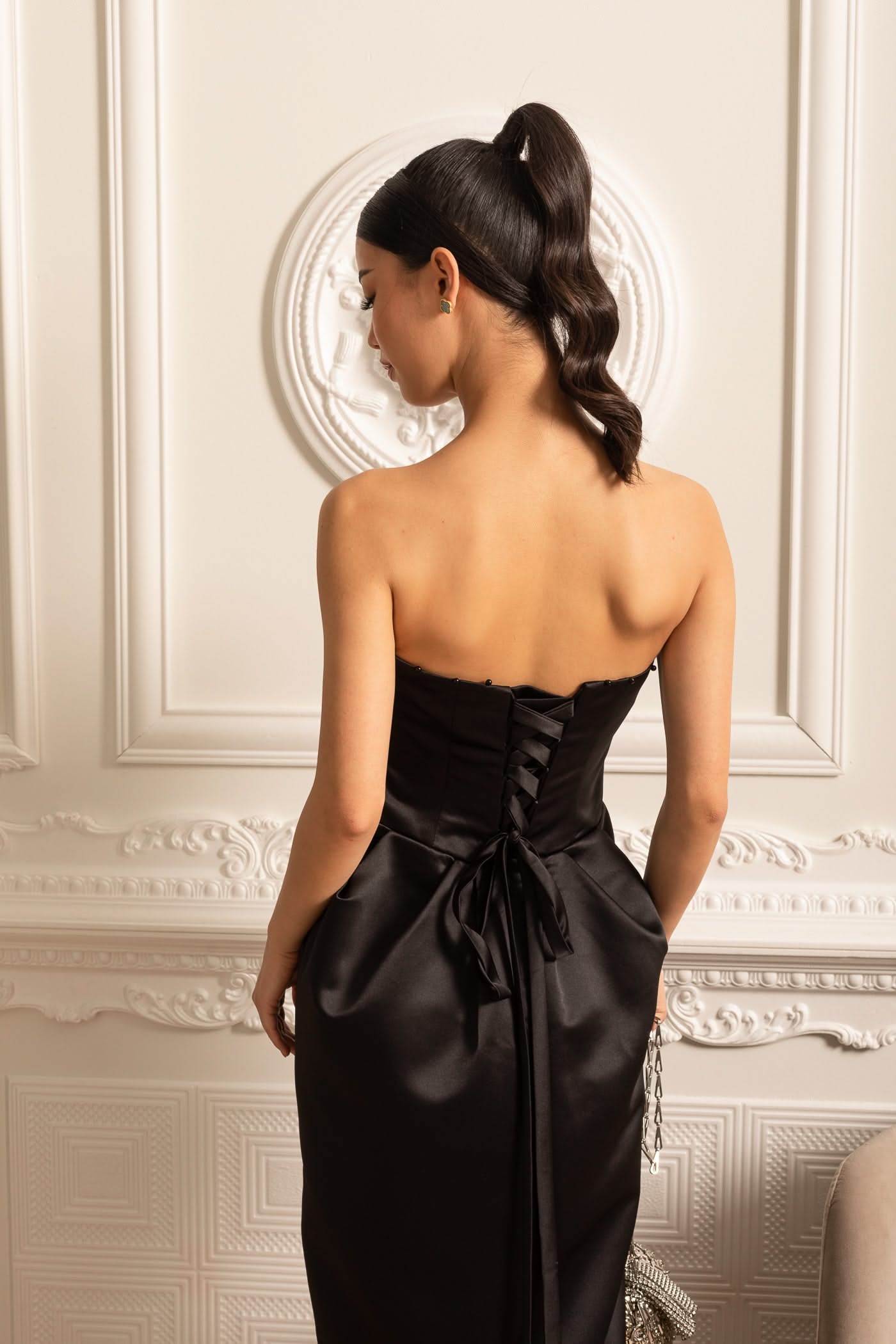 Strapless Midi Dress With Ruched Chest Detailing - Black