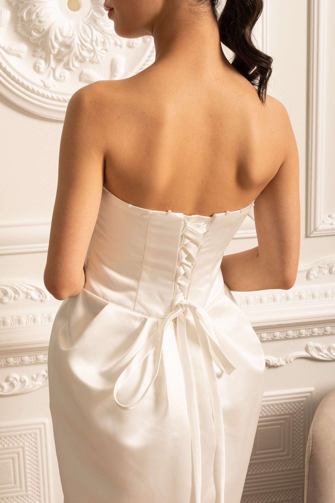 Strapless Midi Dress With Ruched Chest Detailing - White