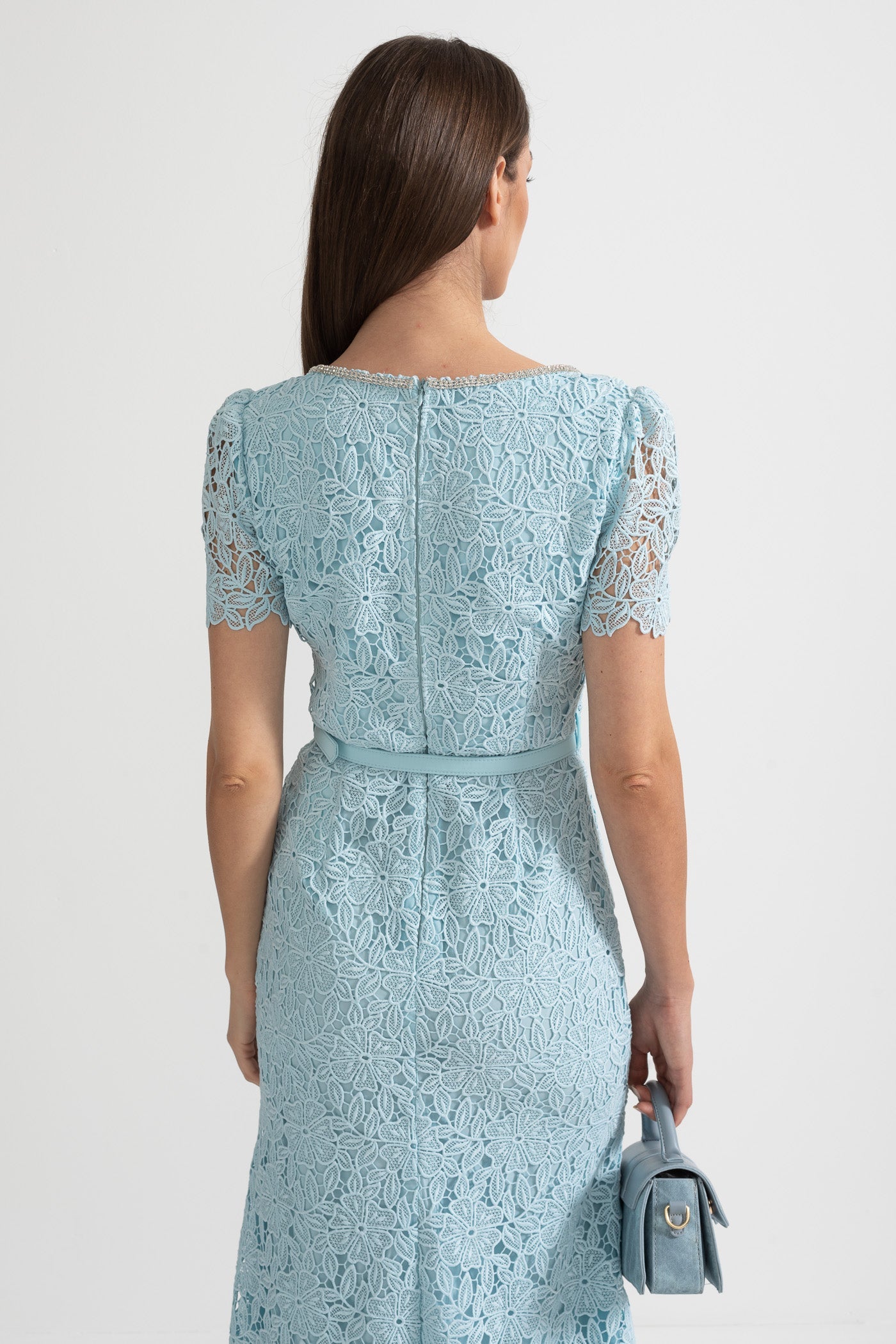 Delicate Azure Lace Midi Dress - Baby Blue