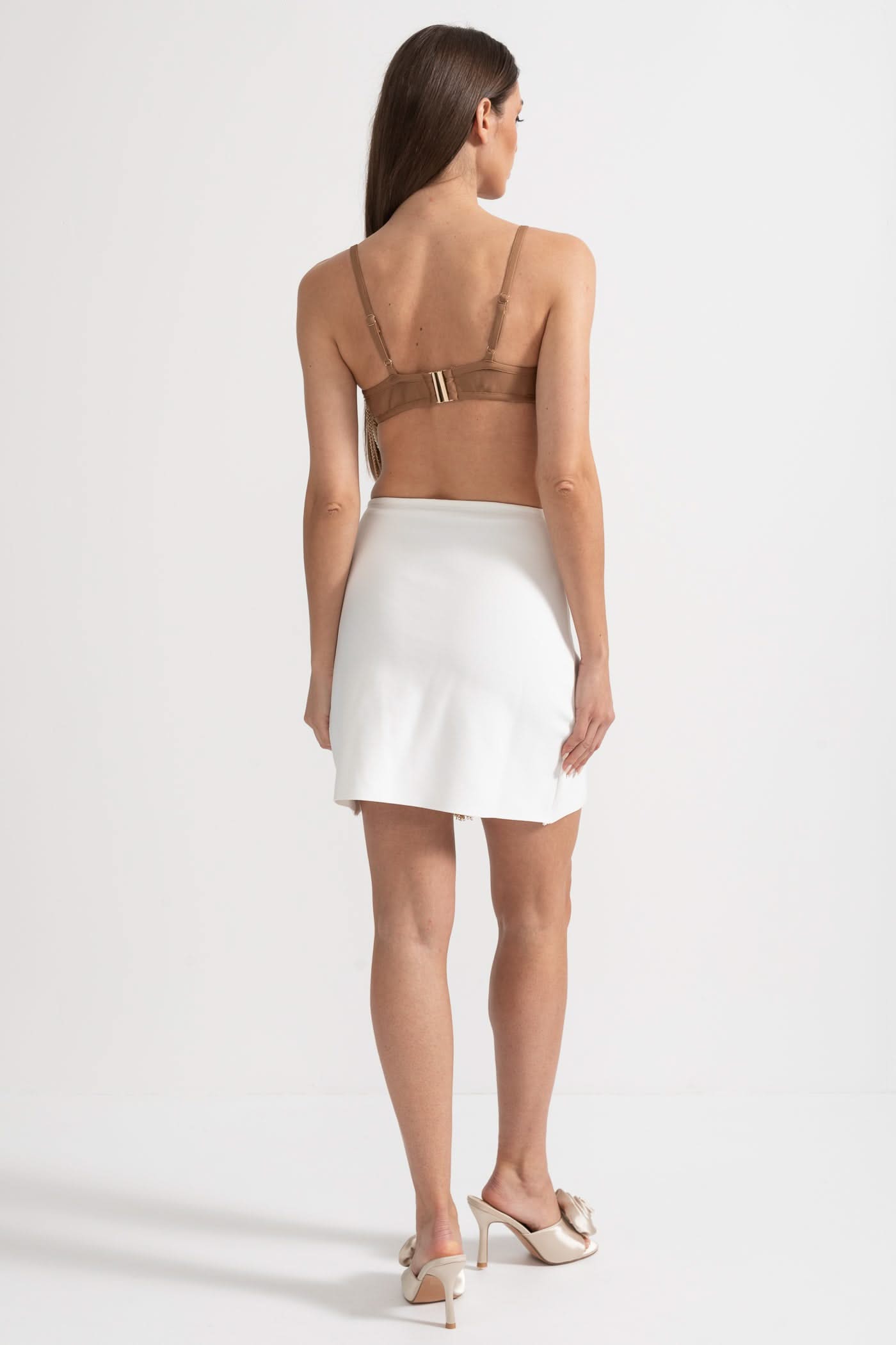 Pearls And Chains Embellished Set With Contrasting Top And Mini Skirt - Gold/White