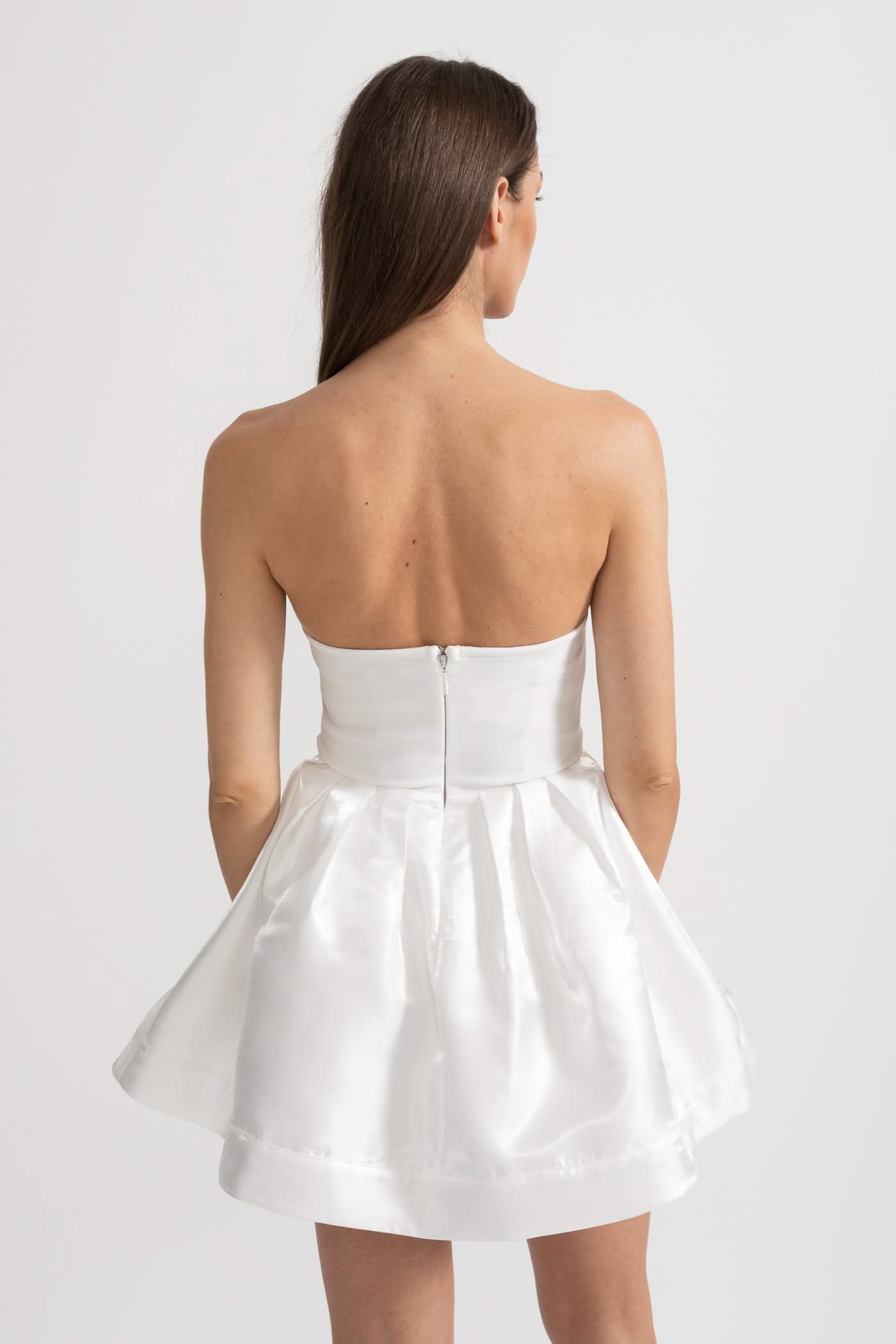 Strapless Mini Dress with Crystal Bow Embellishments - White