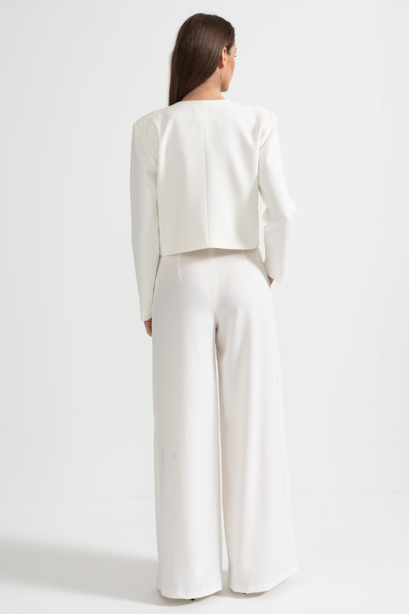 Embellished Jacket and Wide-Leg Trousers Co-Ord Set with Ornate Beadwork - White