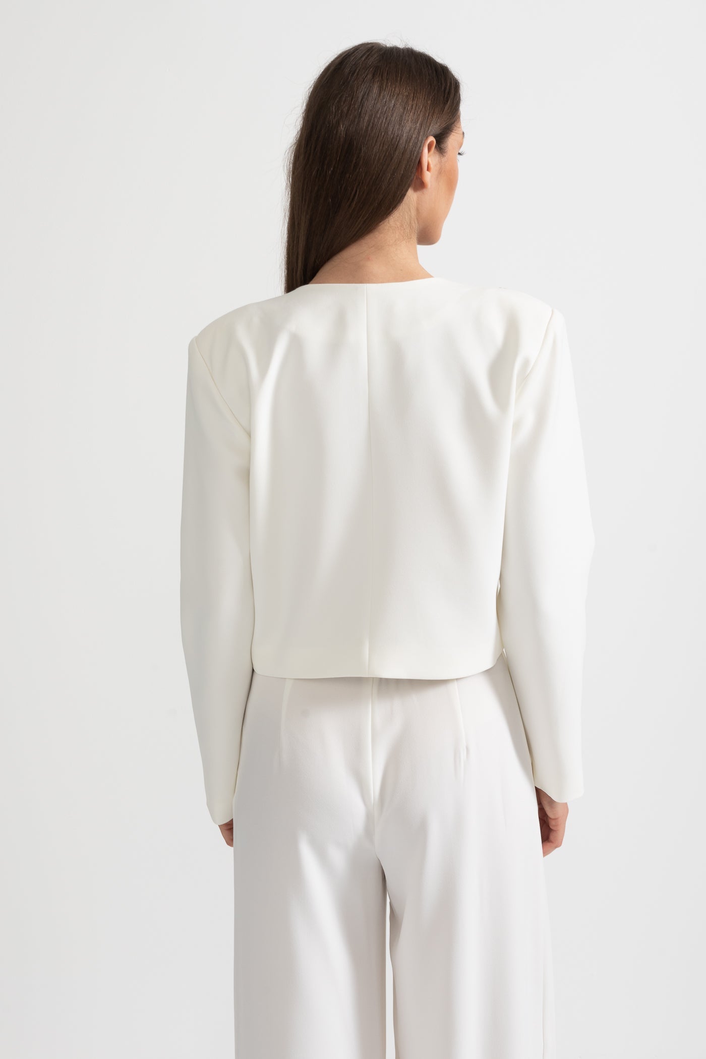 Embellished Jacket and Wide-Leg Trousers Co-Ord Set with Ornate Beadwork - White