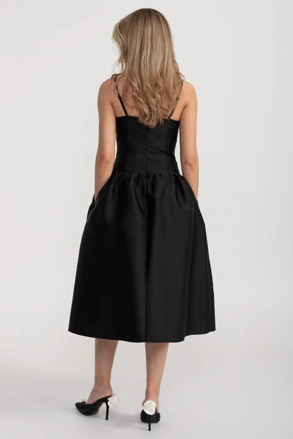 Fitted Sleeveless Mini Dress With Prominent Large White Bow - Black