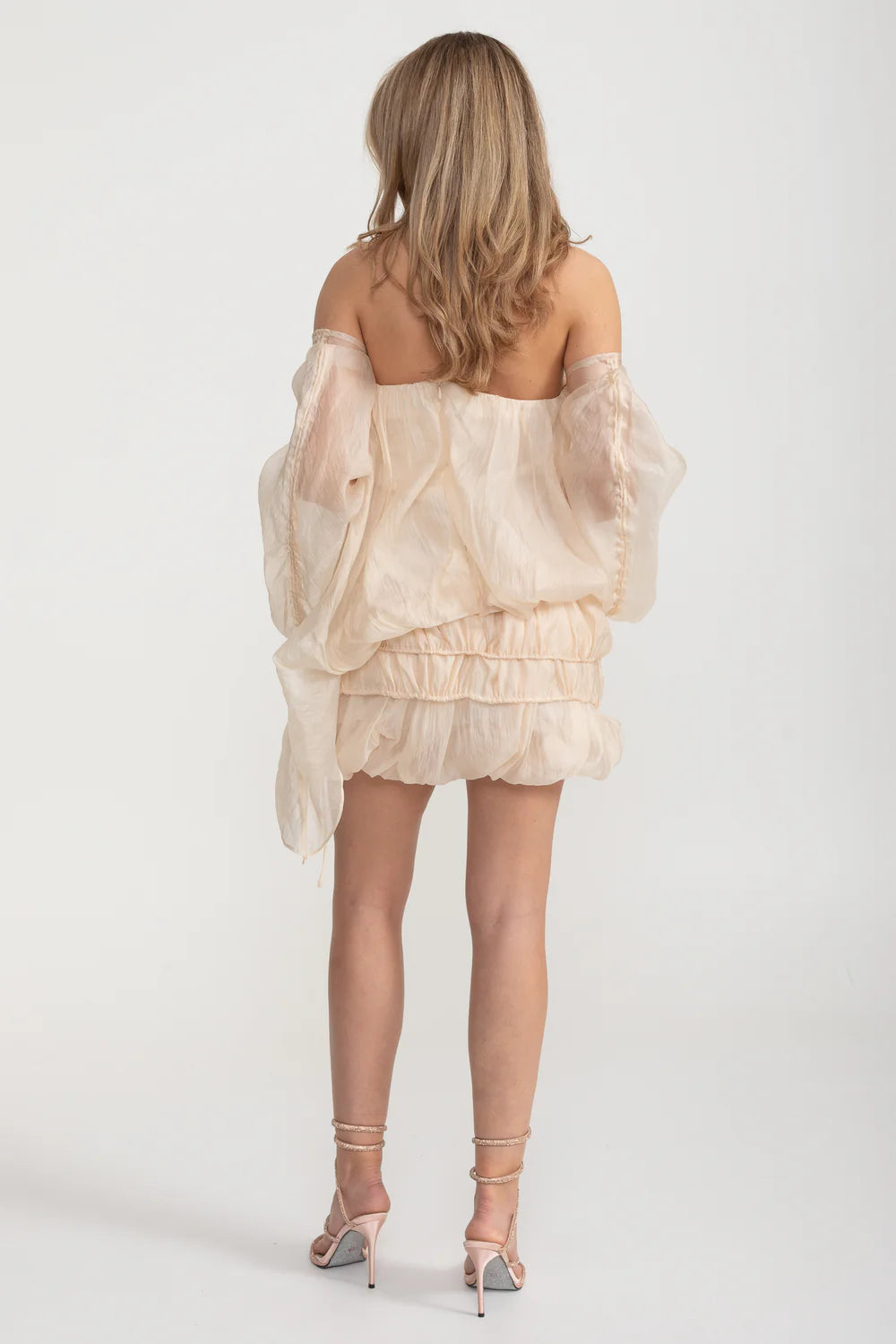 Sleeveless Draped Mini Dress With Ruffled Skirt - Ivoire