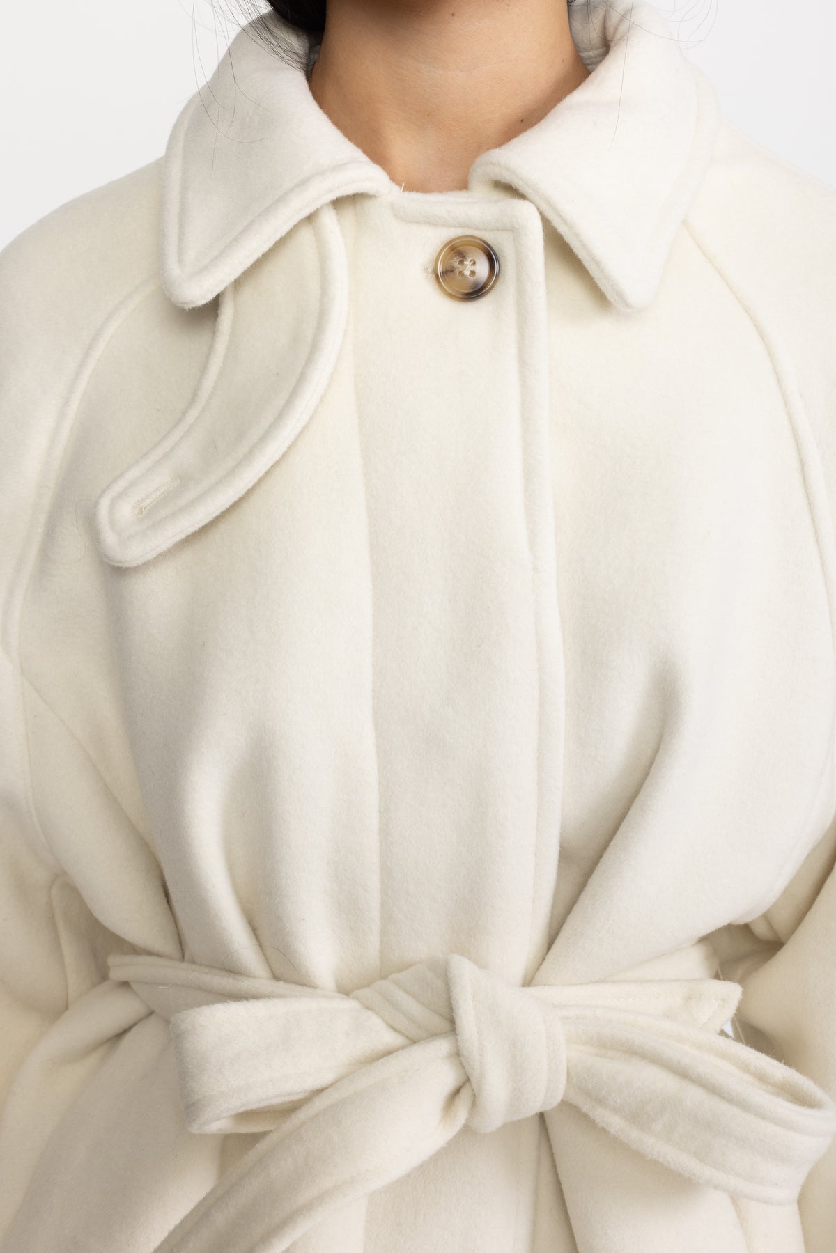 Belted Wool Cashmere Swing Jacket - Ivoire