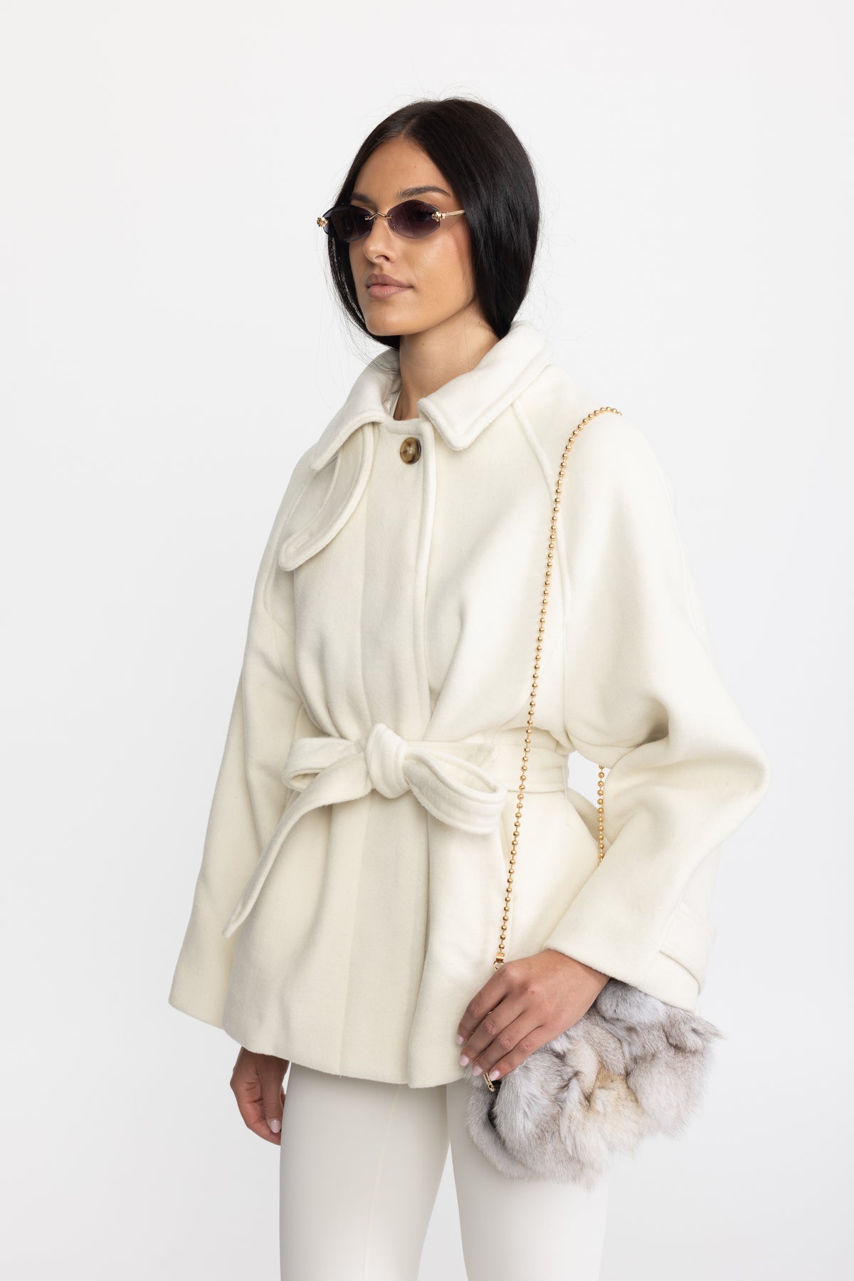 Belted Wool Cashmere Swing Jacket - Ivoire