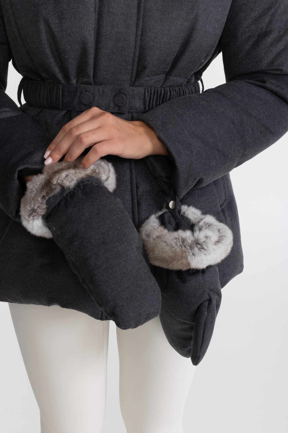 Rex Rabbit Fur Collar Cotton-Silk Down Jacket - Charcoal