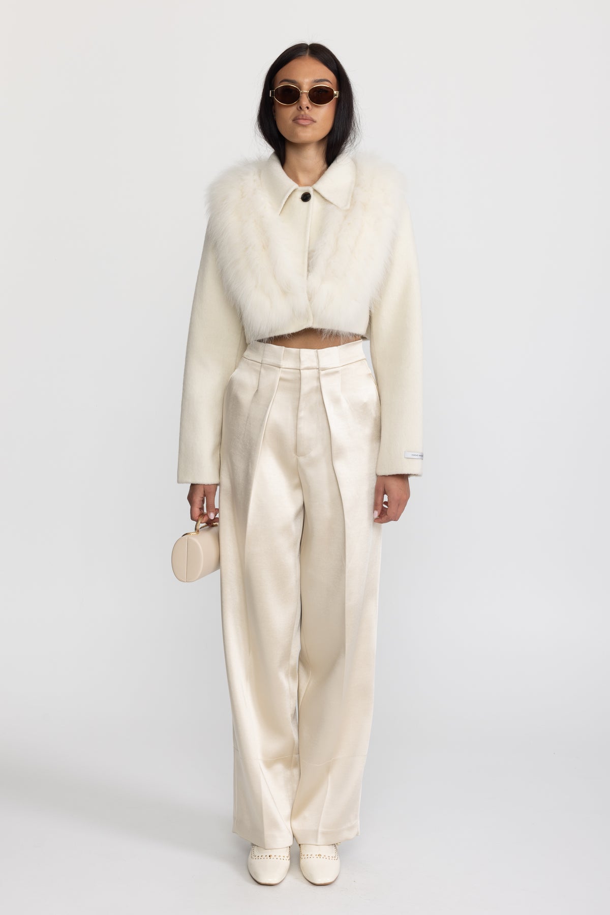 Wool Cropped Jacket with Fox Fur Collar – Ivoire