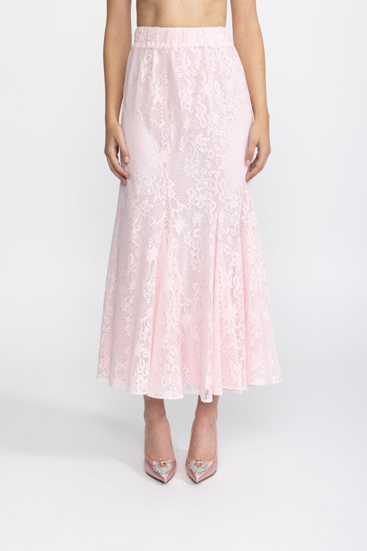 Pleated Chiffon Lace Peplum Blouse and Maxi Skirt Set - Pink