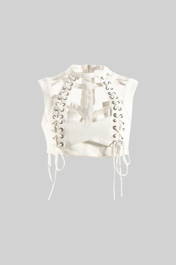Bustier Top with Drawstrings Details - Ivoire