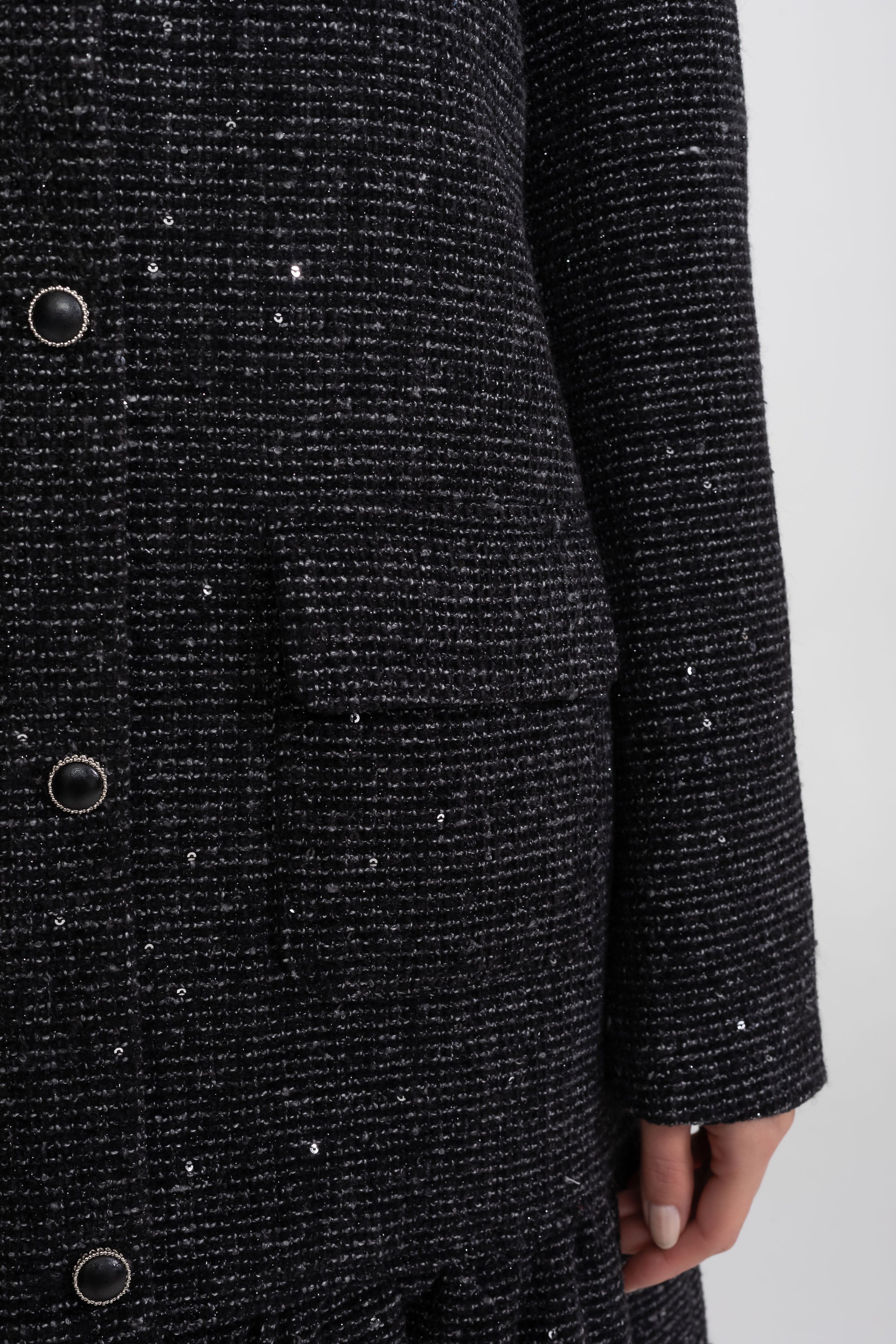 Bouclé Tweed Mini Dress With Lace-Trim Collar And Ruffle Hem - Charcoal