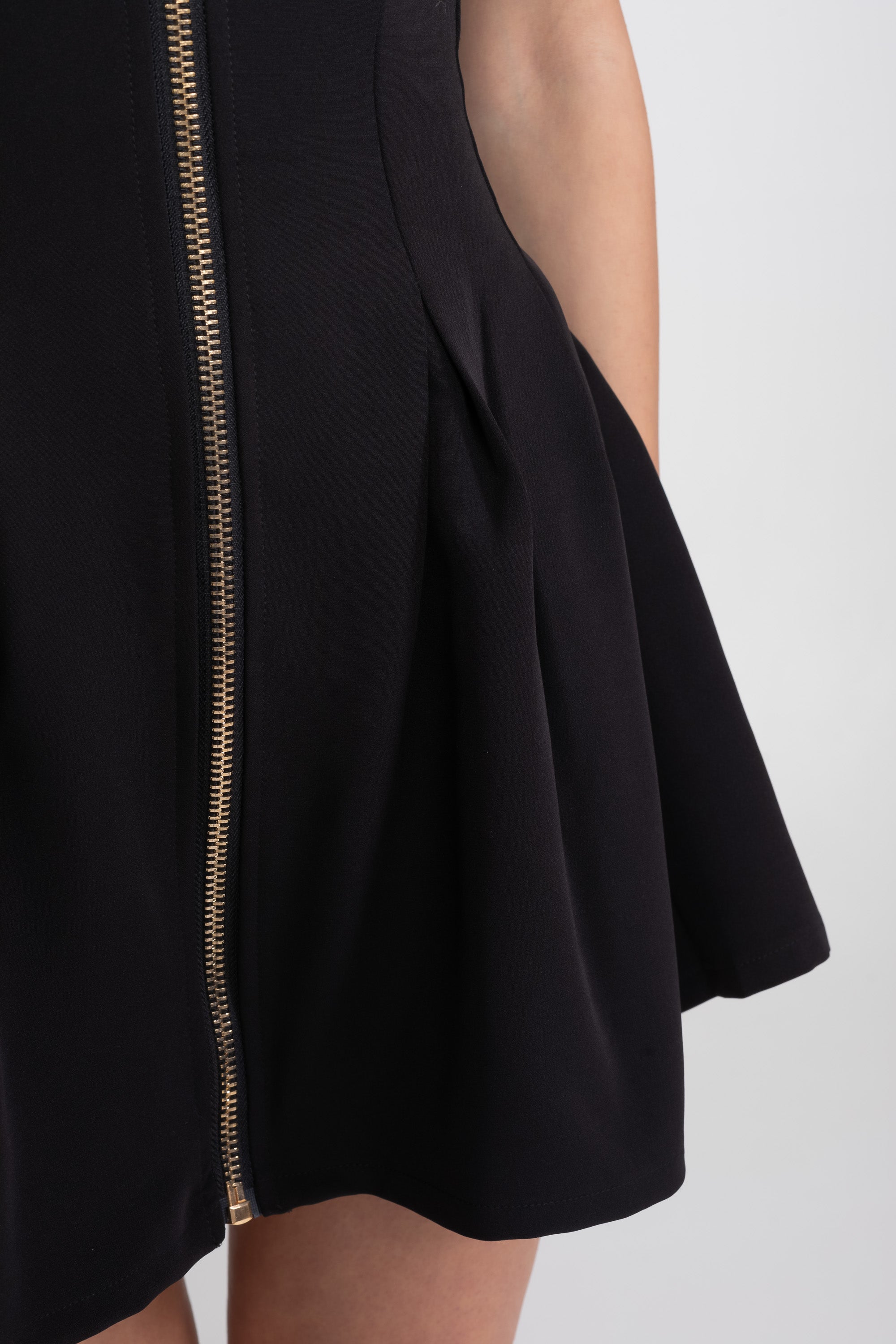 Sleeveless Mini Dress With Gold Front Zipper - Black