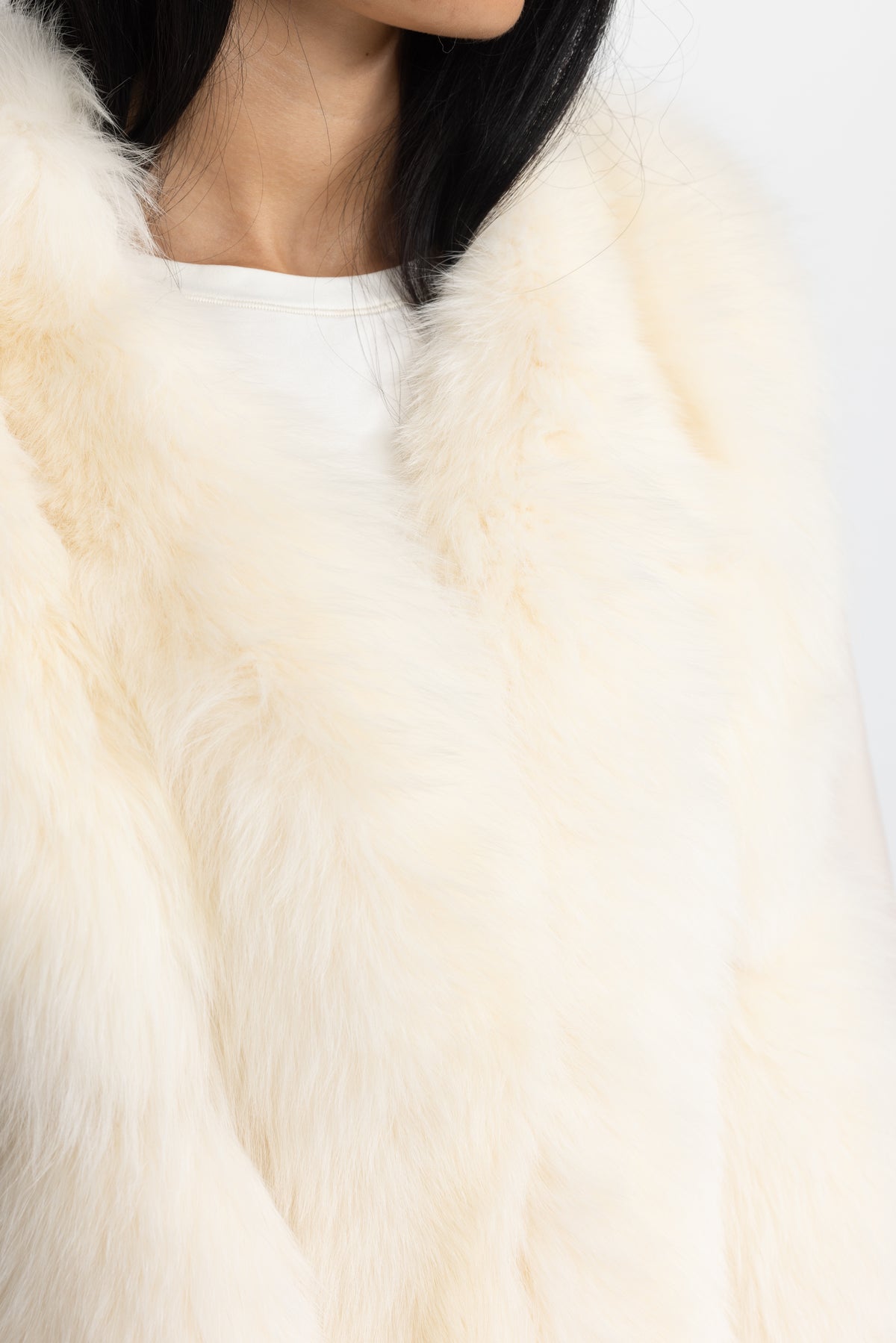 Fox Fur Panel Shearling Jacket - Ivoire