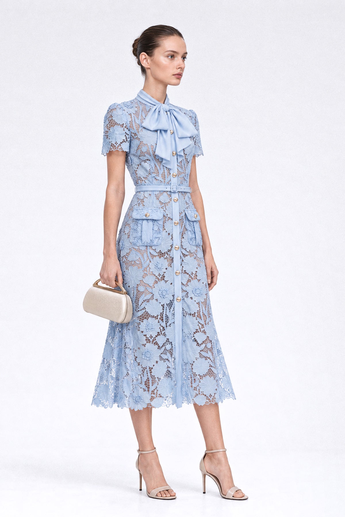 Guipure Lace Shirt Dress - Powder Blue