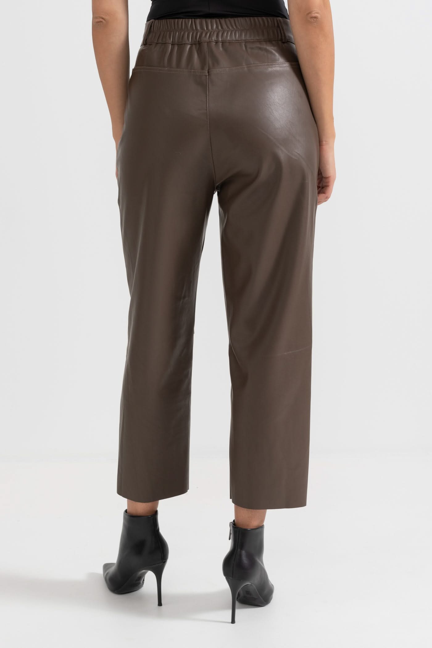 Cropped Vegan Leather Trousers - Brown