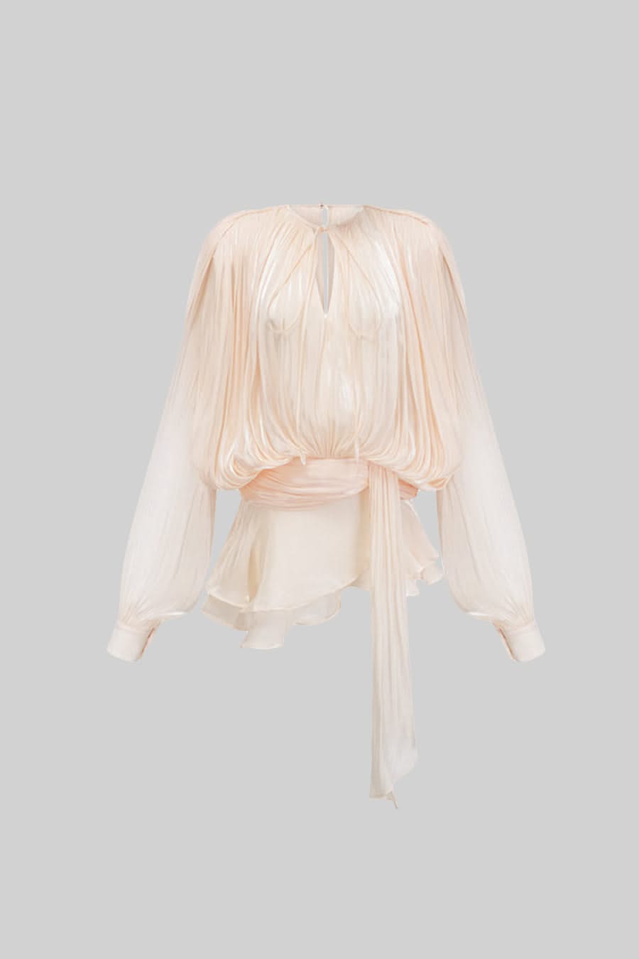Ruffled Long Sleeved Mini Dress With Flowing Silhouette - Apricot