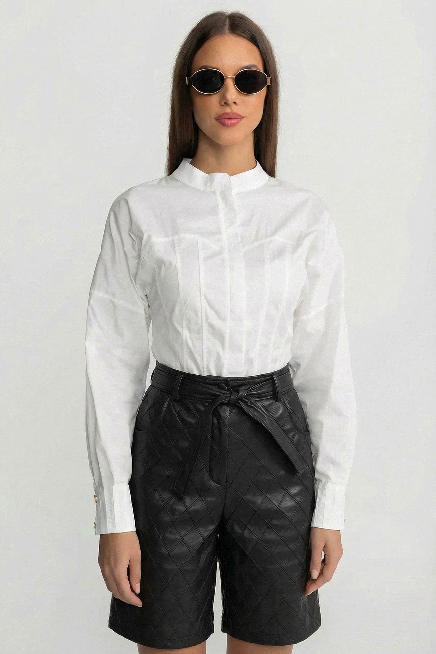 Quilted High-Waisted Shorts With Self-Tie Belt - Black